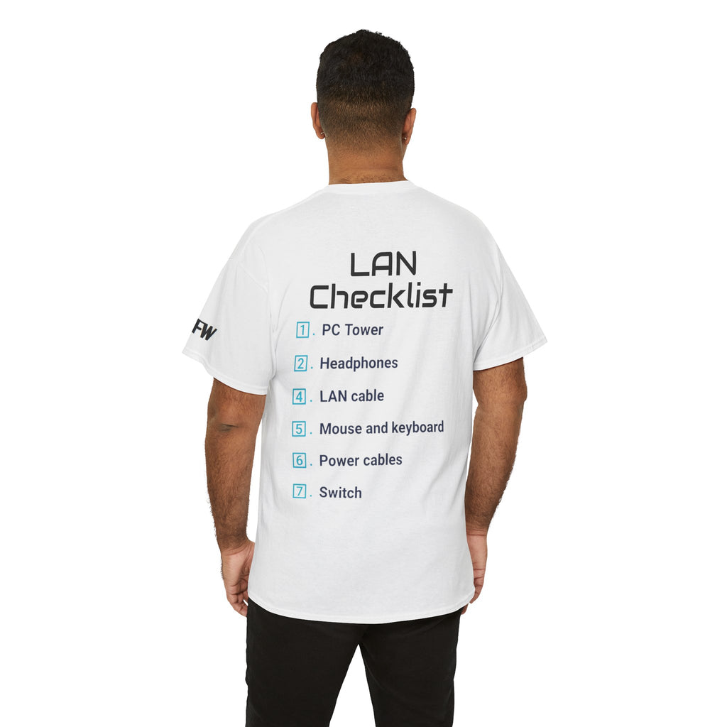 LAN Parties T-Shirt — "Raised on LAN parties" PC Gaming Tee with LAN Checklist