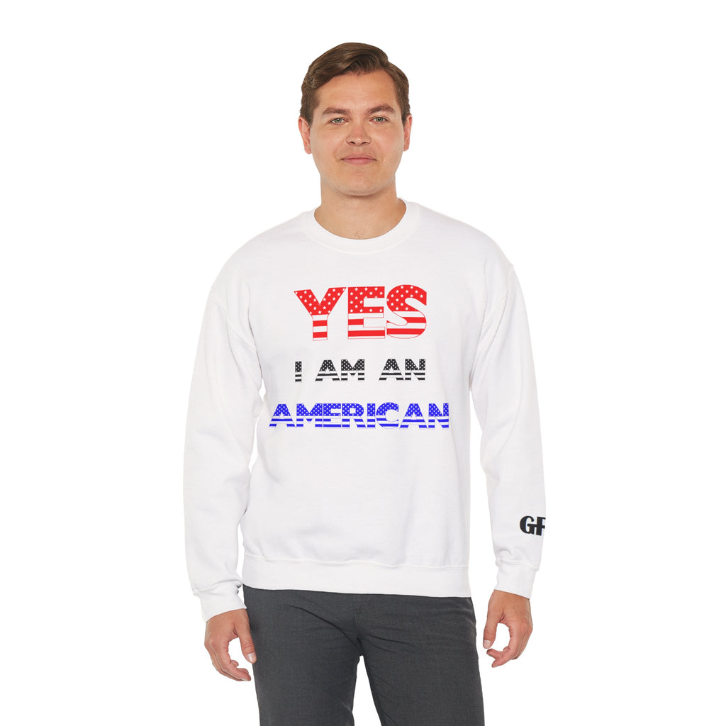 Patriotic USA Eagle Crewneck Sweatshirt — "YES I AM AN AMERICAN" Graphic