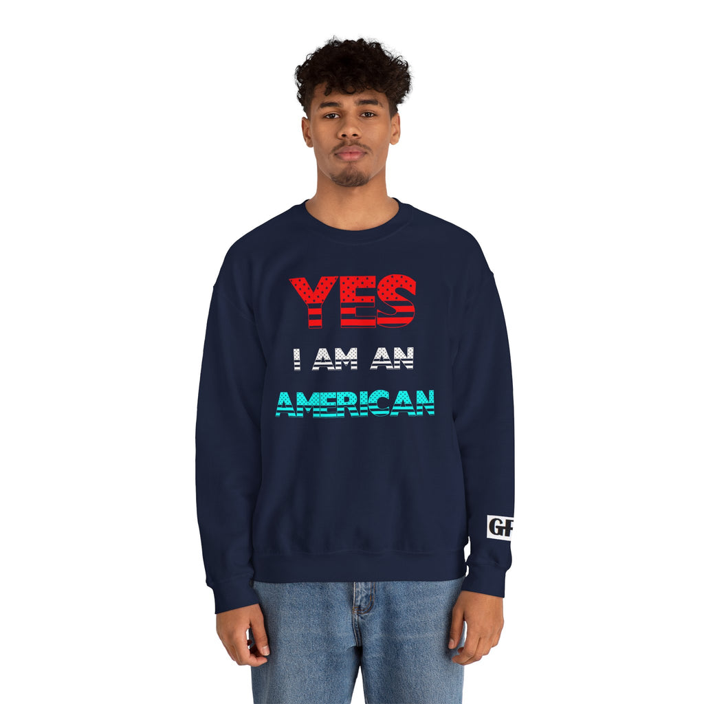 Patriotic USA Eagle Crewneck Sweatshirt — "YES I AM AN AMERICAN" Graphic