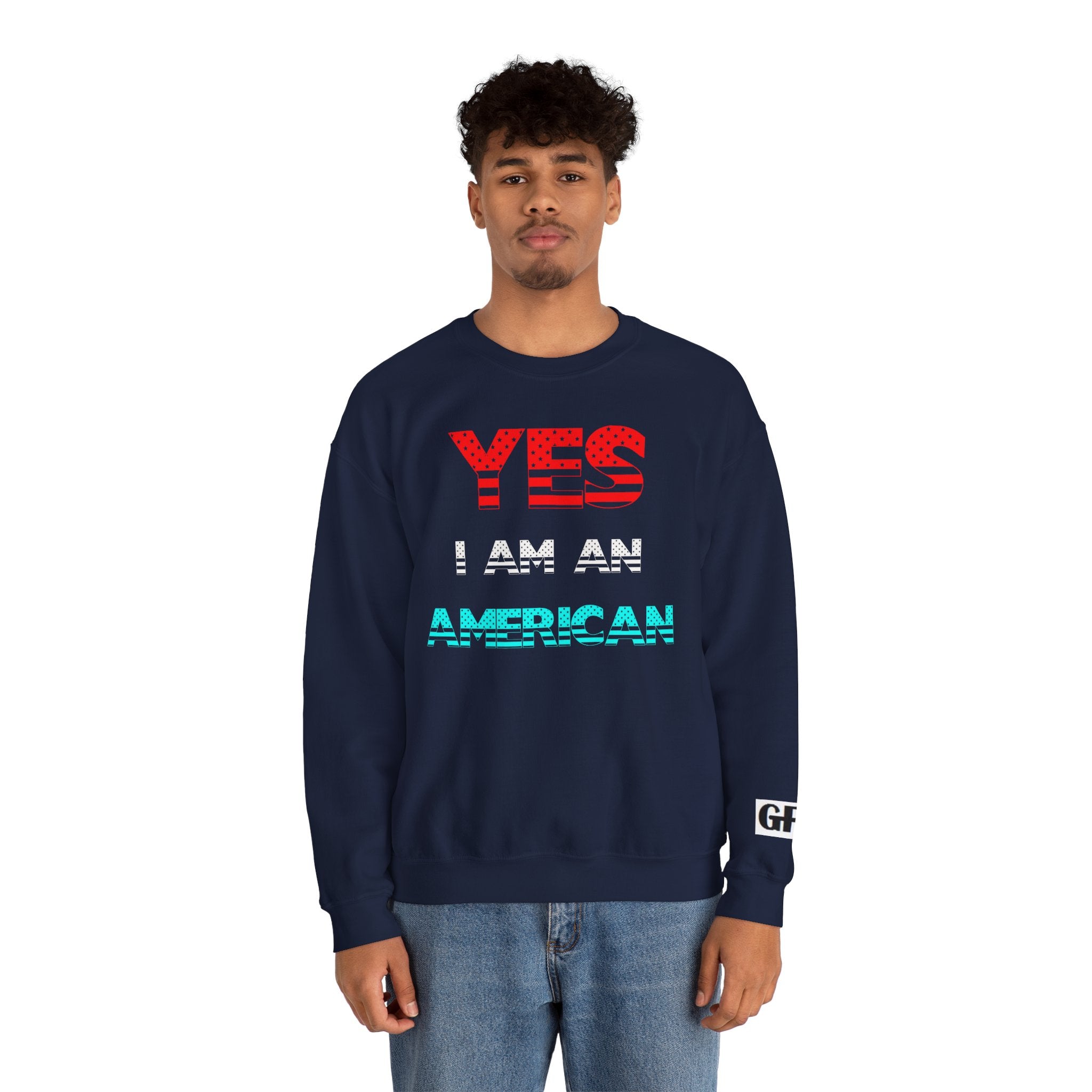 Patriotic USA Eagle Crewneck Sweatshirt — "YES I AM AN AMERICAN" Graphic