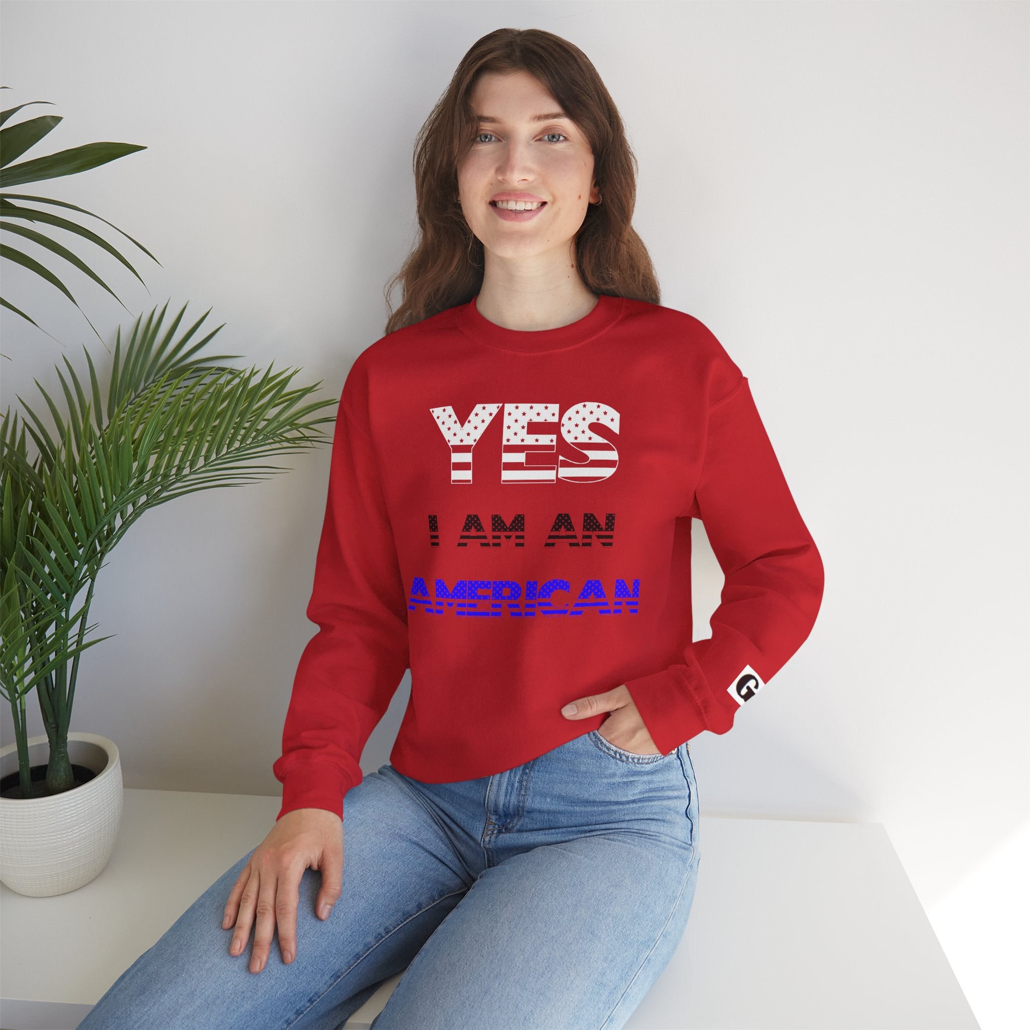 Patriotic USA Eagle Crewneck Sweatshirt — "YES I AM AN AMERICAN" Graphic