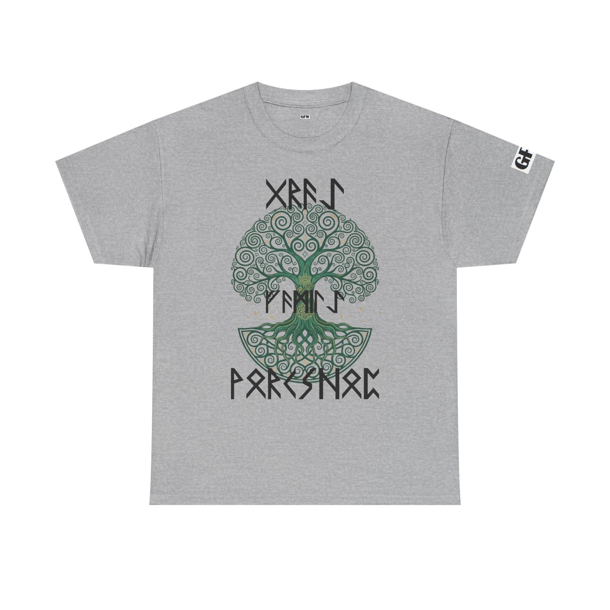 Yggdrasil Tree of Life T‑Shirt — "Gray Family Workshop" written in Rune