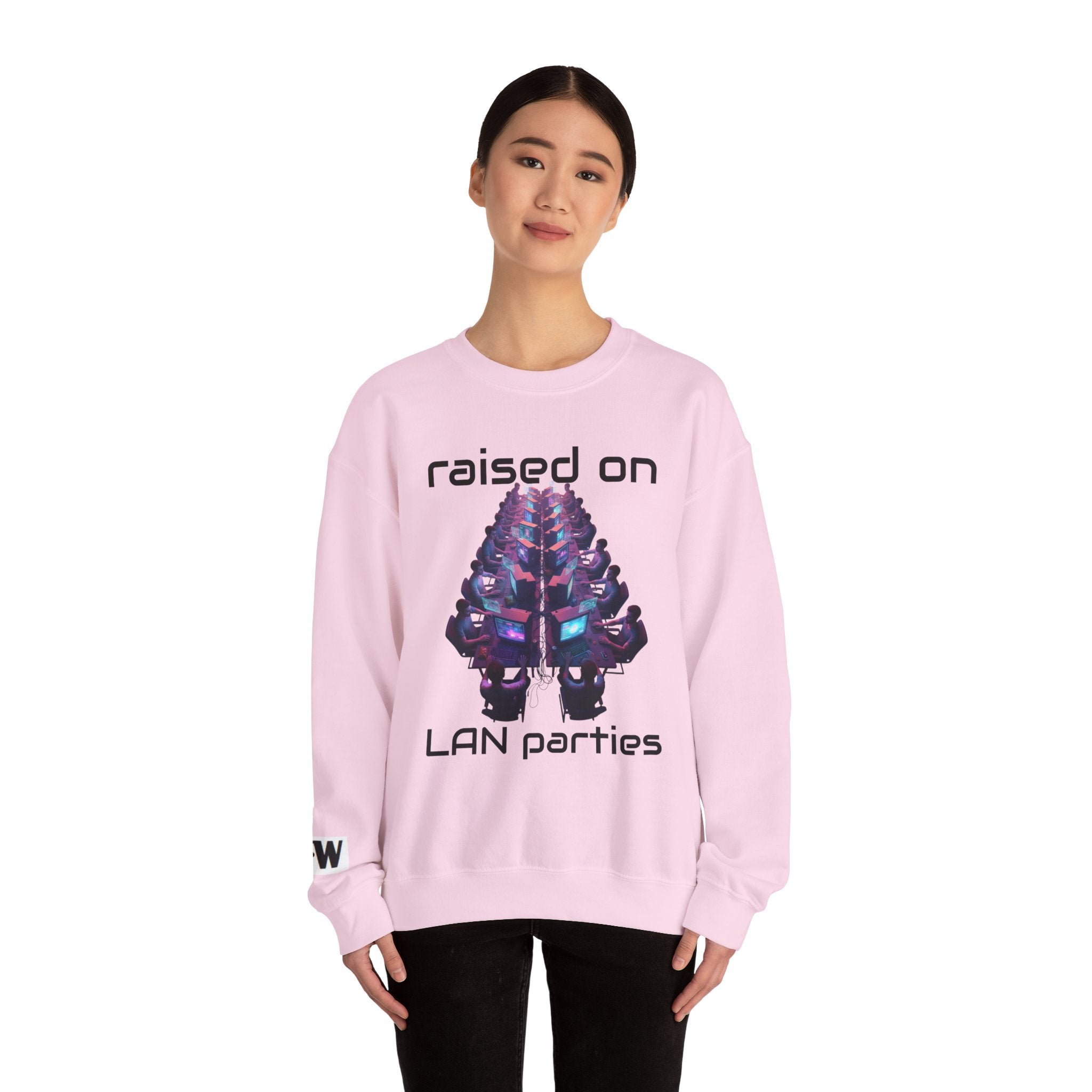 LAN Party Sweatshirt — "Raised on LAN Parties" Crewneck with Backside LAN Checklist