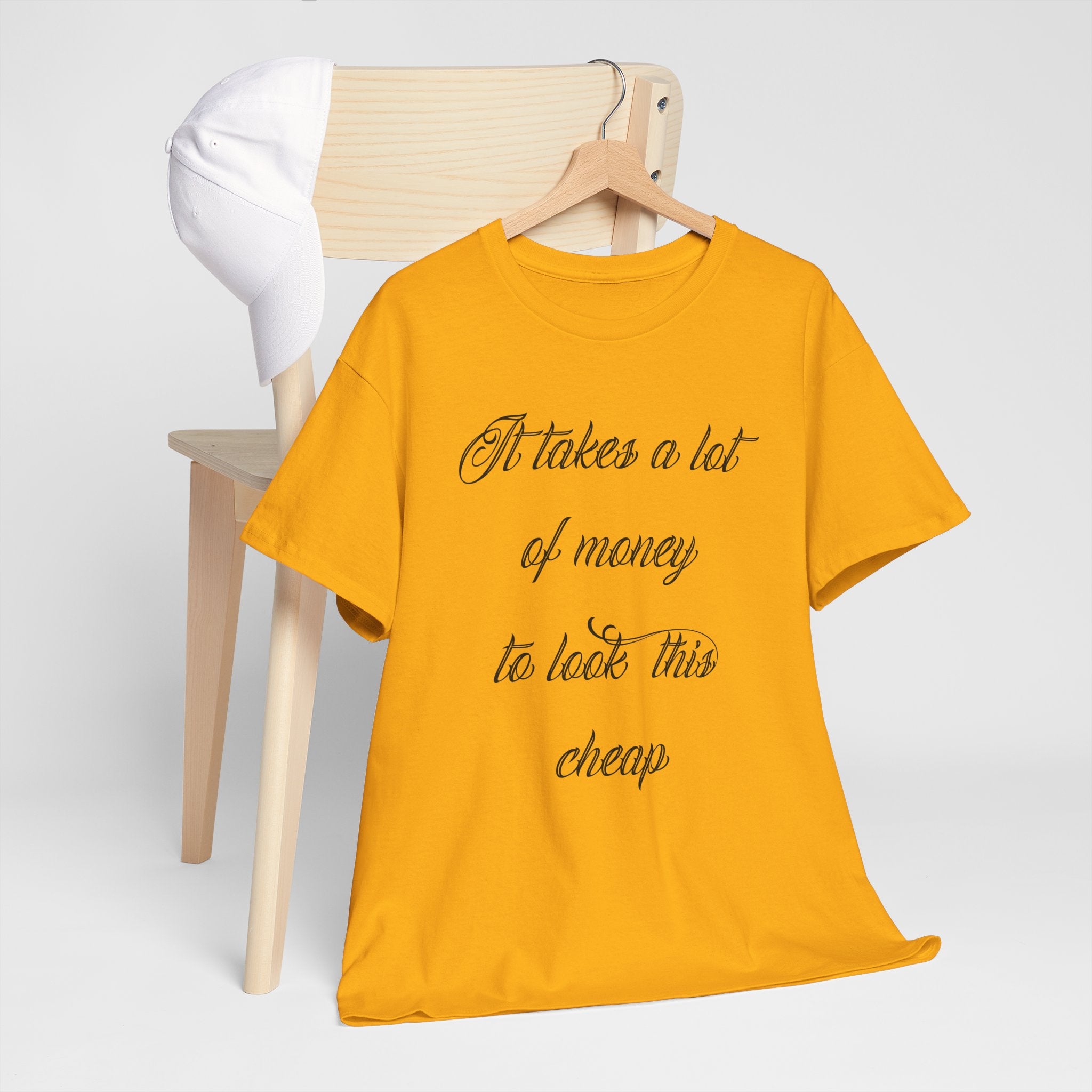 T-Shirt — "It takes a lot of money to look this cheap" Script Graphic Tee