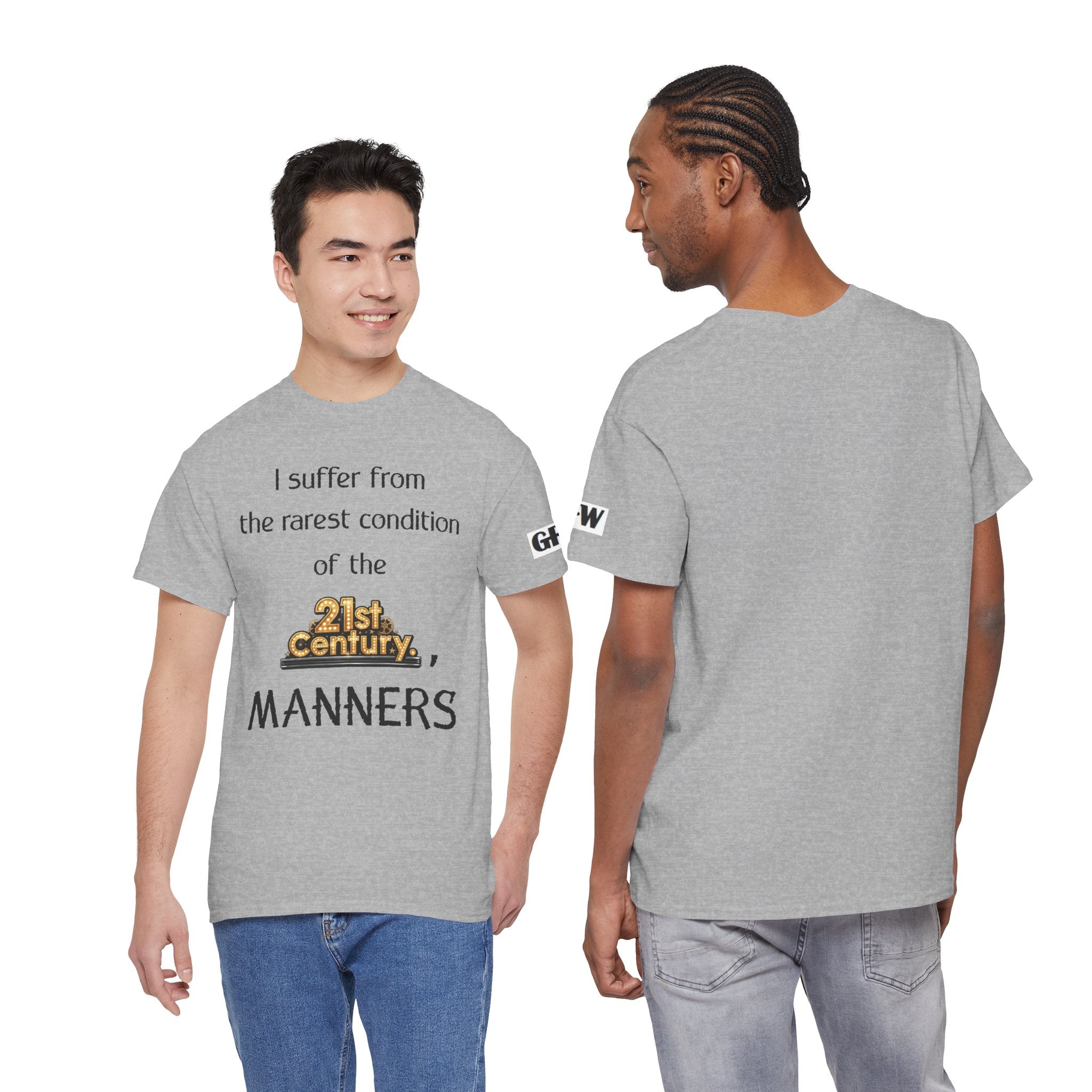 T‑Shirt — "I suffer from the rarest condition of the 21st Century: Manners" Vintage Lettering Tee