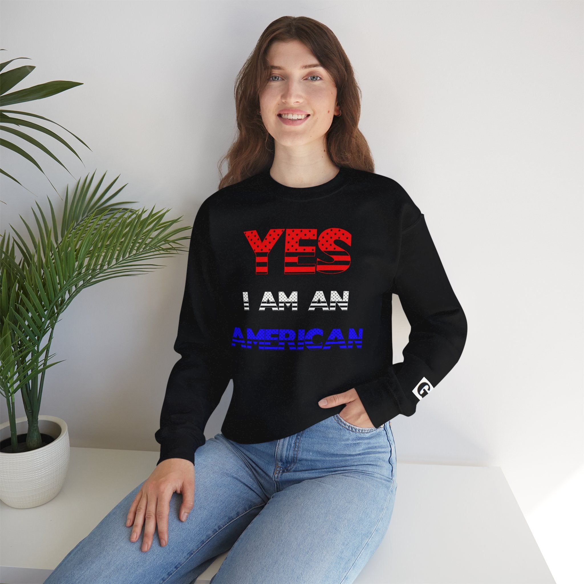 Patriotic USA Eagle Crewneck Sweatshirt — "YES I AM AN AMERICAN" Graphic