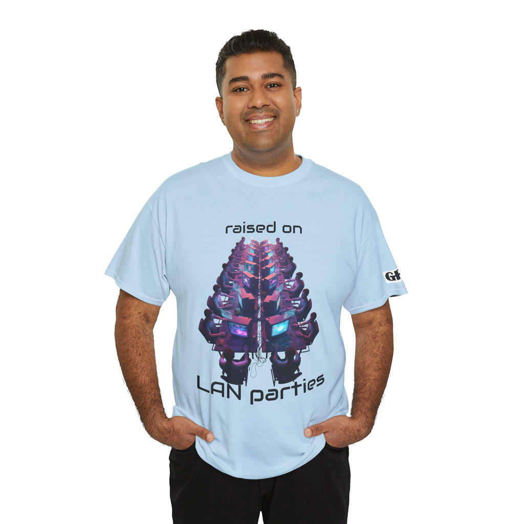 LAN Parties T-Shirt — "Raised on LAN parties" PC Gaming Tee with LAN Checklist
