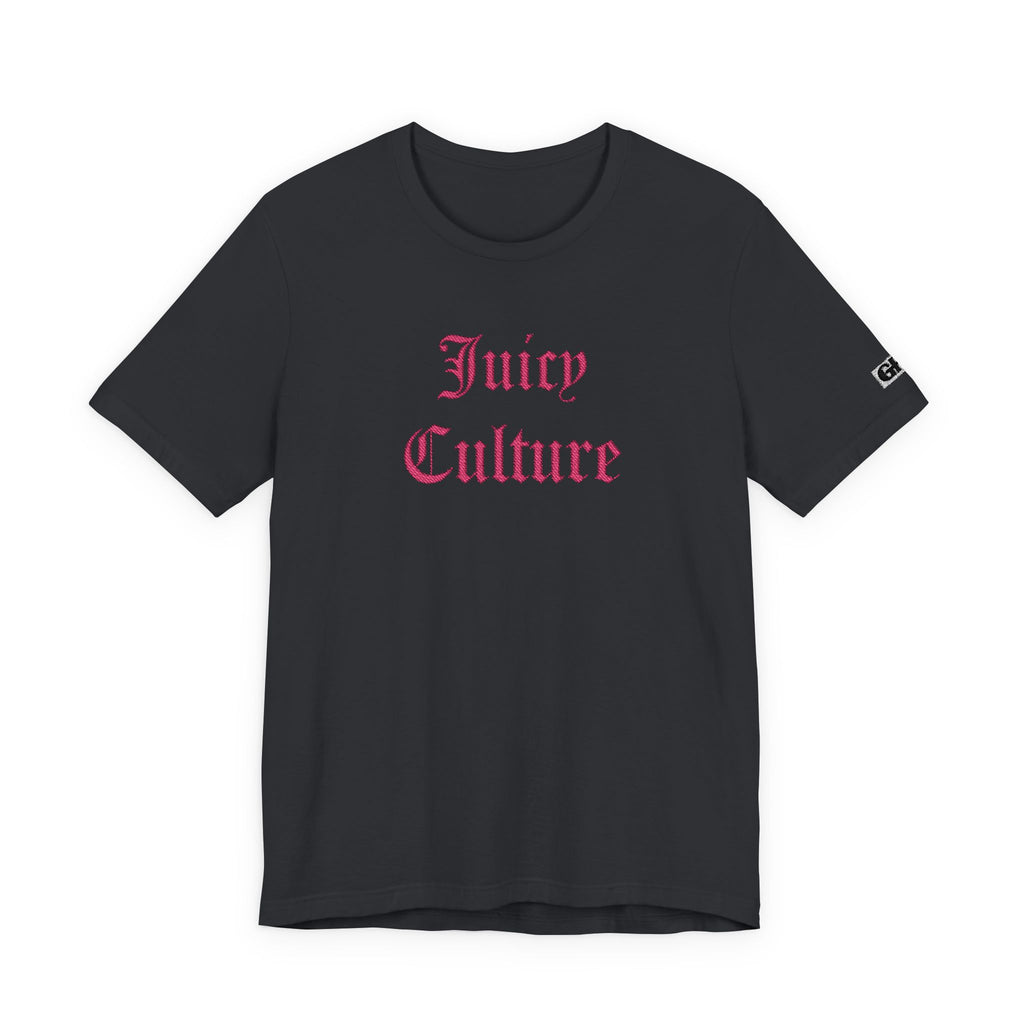 Juicy Culture Graphic Tee — Gothic Script White T-Shirt