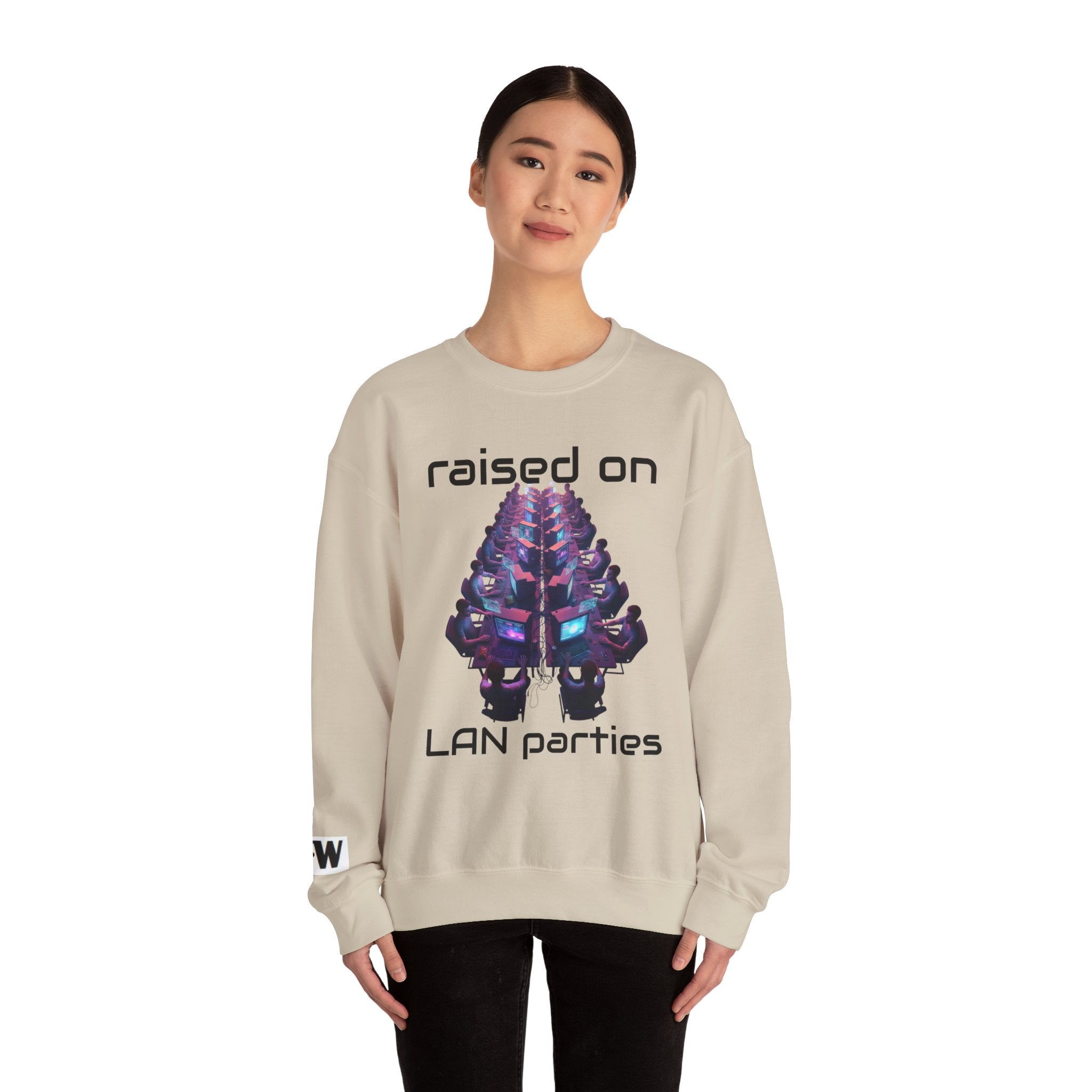 LAN Party Sweatshirt — "Raised on LAN Parties" Crewneck with Backside LAN Checklist