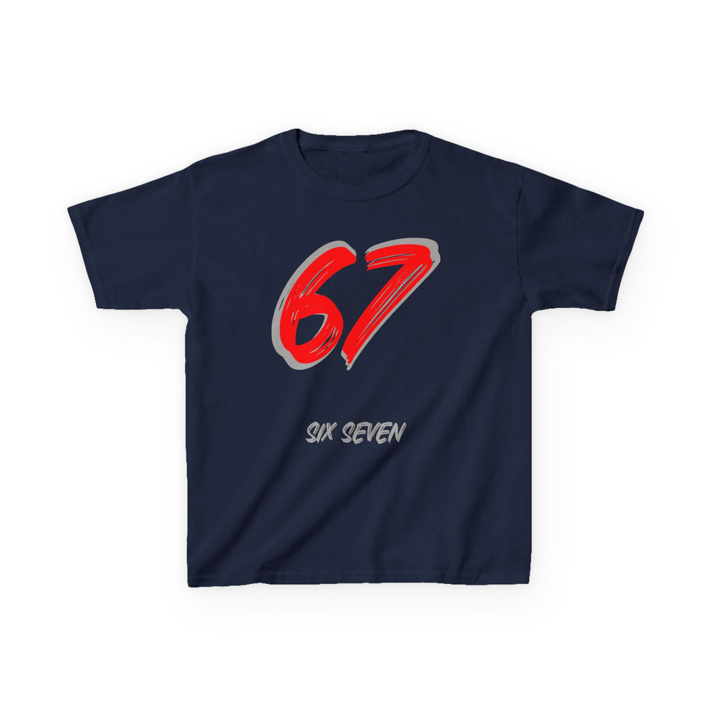 Kids '67' Graphic Tee — Red Number Design with “Six Seven” Text