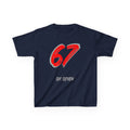 Kids '67' Graphic Tee — Red Number Design with “Six Seven” Text