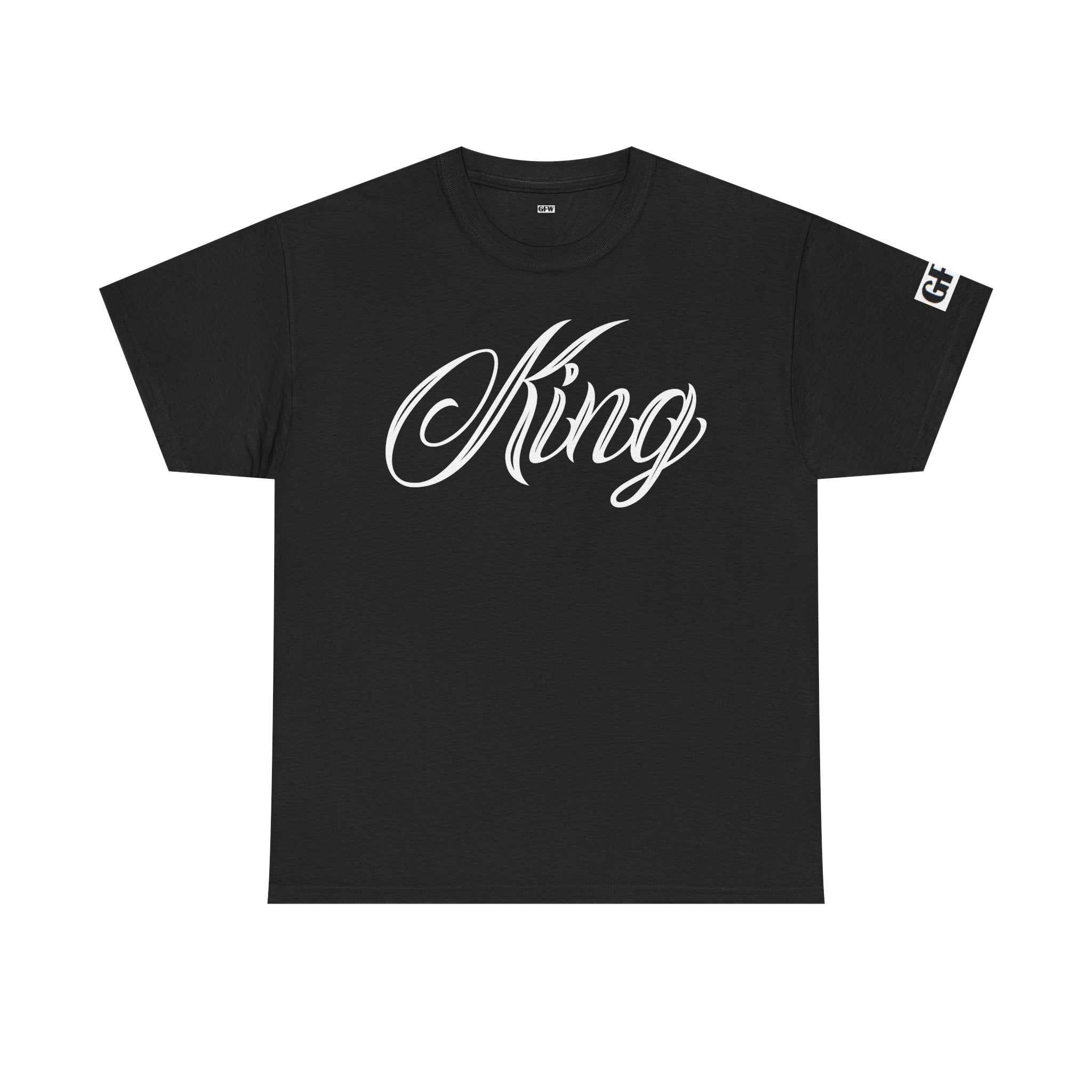 King Tee — White Graphic T‑Shirt with Script "King" & Gold Chess Piece