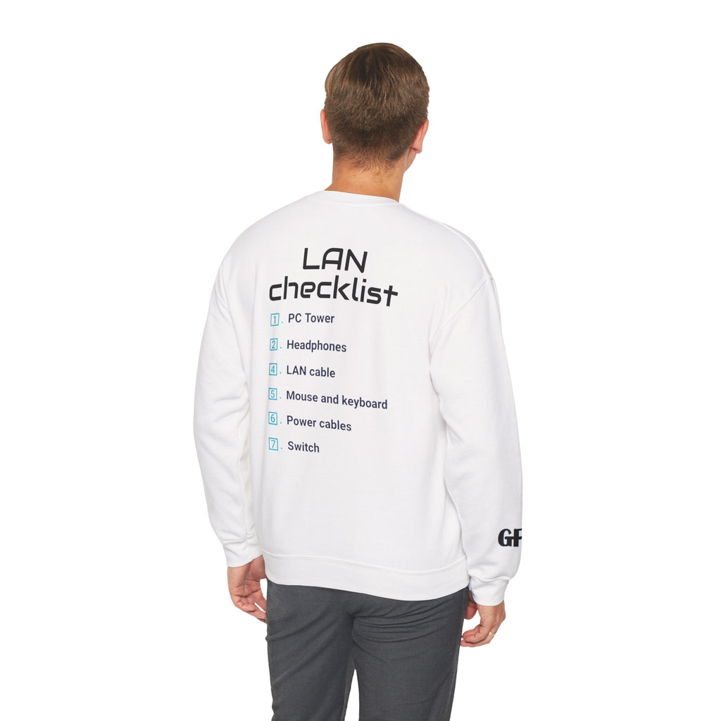 LAN Party Sweatshirt — "Raised on LAN Parties" Crewneck with Backside LAN Checklist
