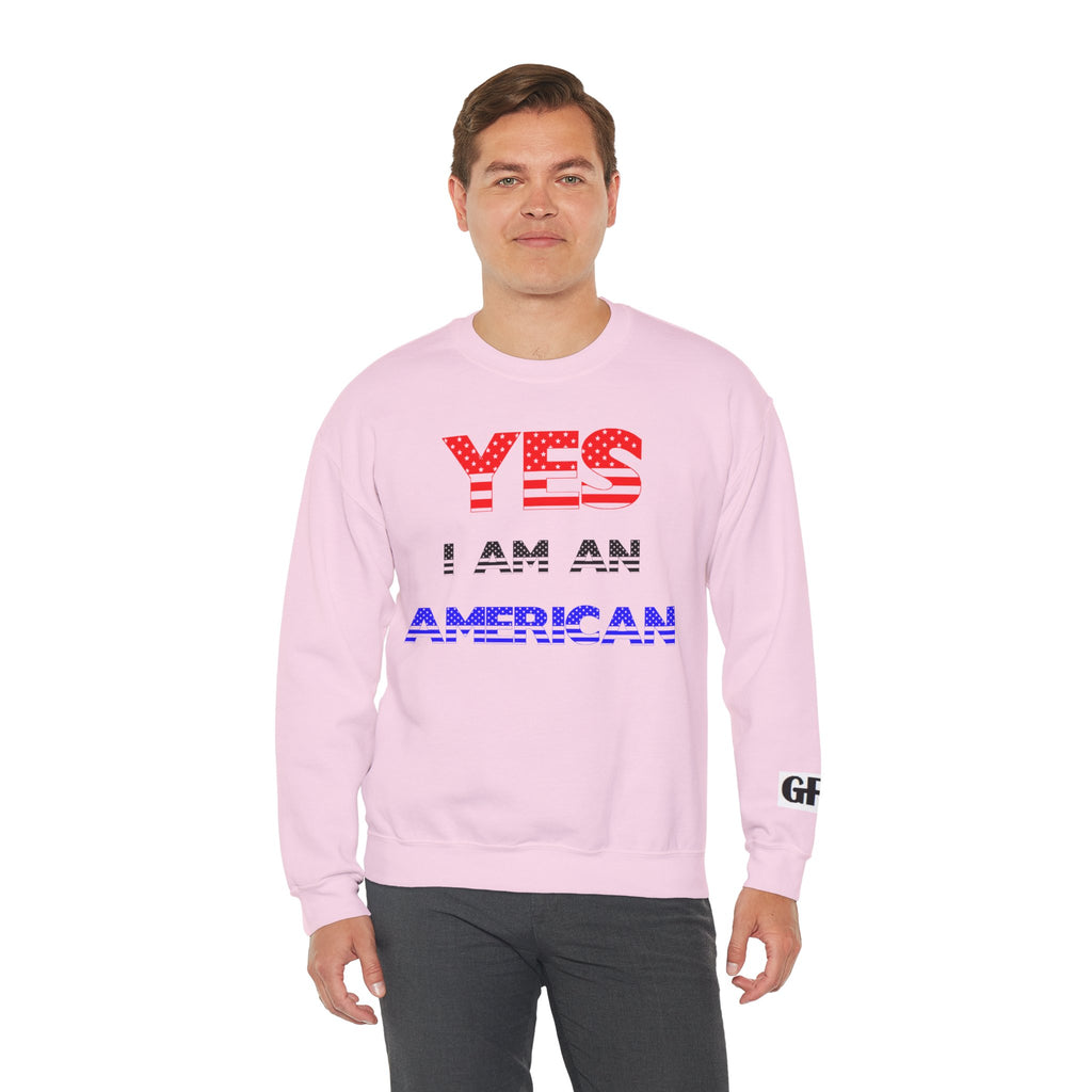 Patriotic USA Eagle Crewneck Sweatshirt — "YES I AM AN AMERICAN" Graphic