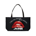 Weekender Tote Bag — "I See You Shiver, With Antisipation" Red Lip Graphic Tote