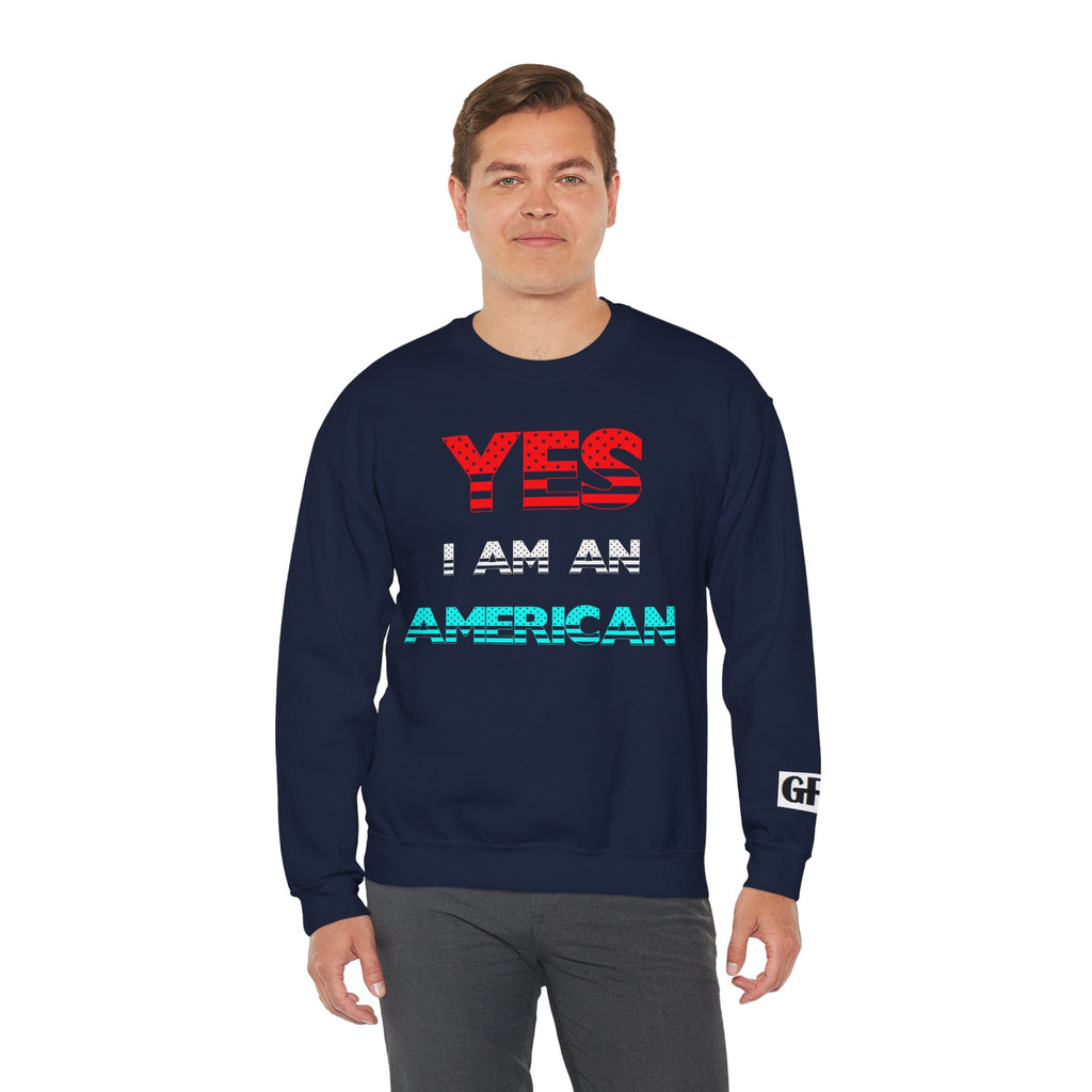 Patriotic USA Eagle Crewneck Sweatshirt — "YES I AM AN AMERICAN" Graphic