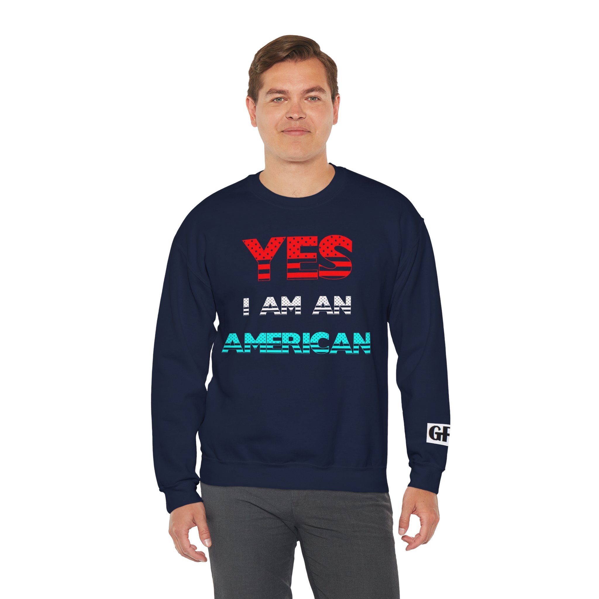 Patriotic USA Eagle Crewneck Sweatshirt — "YES I AM AN AMERICAN" Graphic