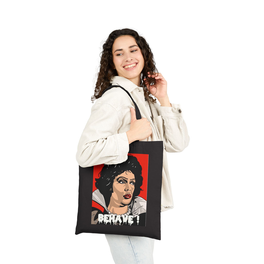 Retro Pop Art Tote Bag — "Oh Behave!" & Red Lips Canvas Shopper