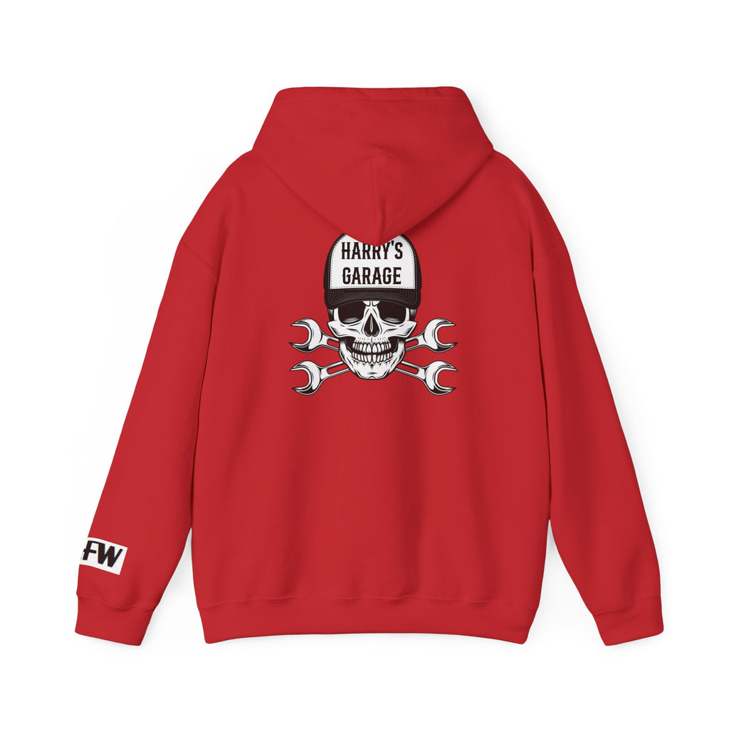 Personalisable - Garage Skull Hoodie — "Harry's Garage" Mechanic Wrench Pullover