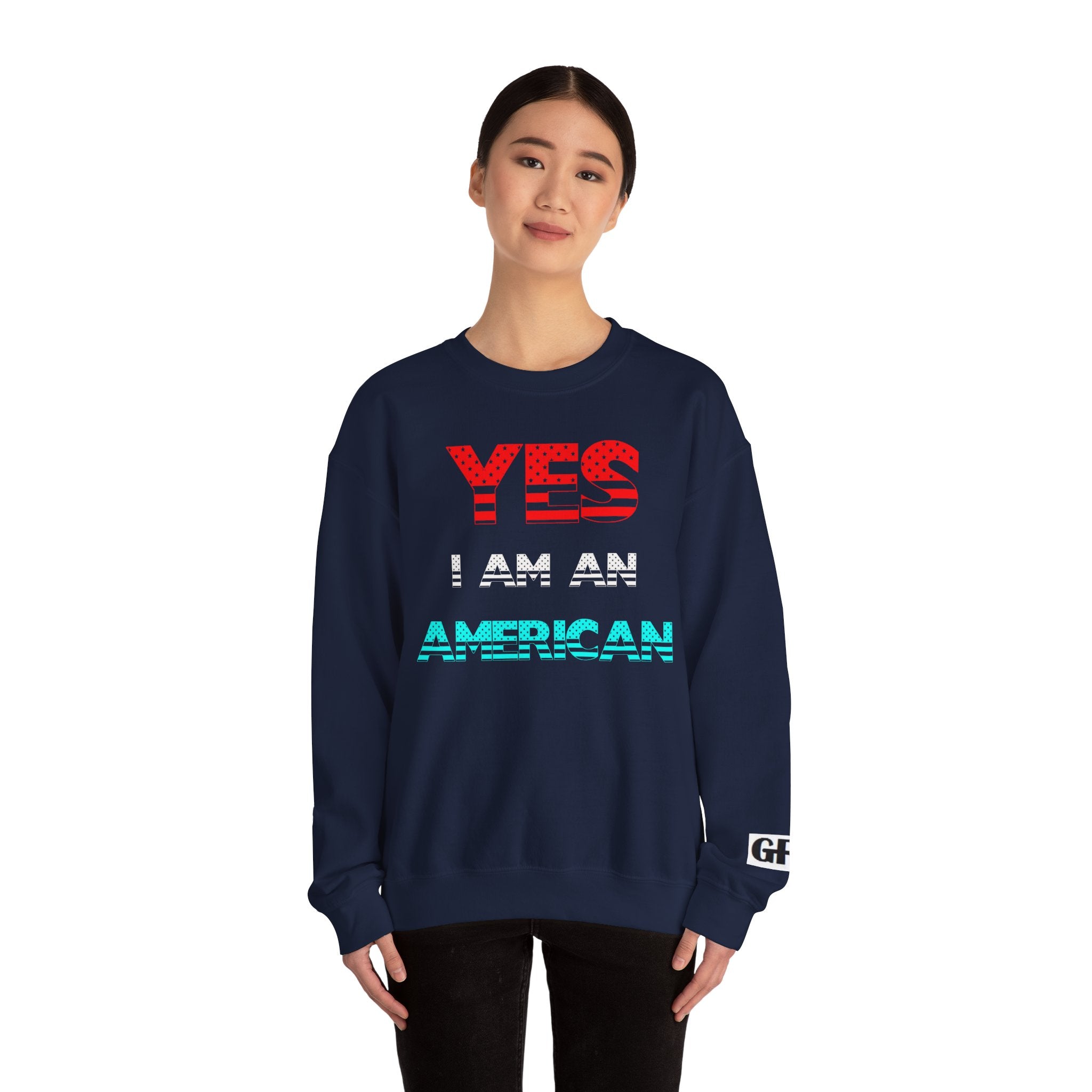 Patriotic USA Eagle Crewneck Sweatshirt — "YES I AM AN AMERICAN" Graphic