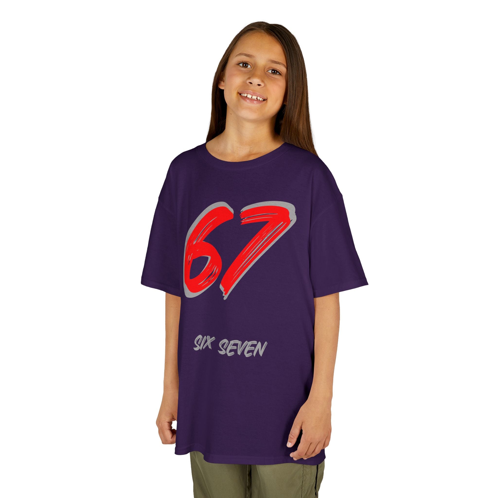 Kids '67' Graphic Tee — Red Number Design with “Six Seven” Text