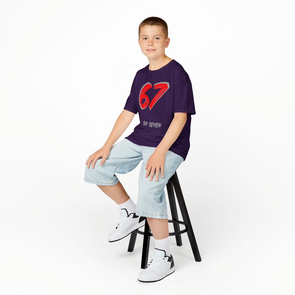 Kids '67' Graphic Tee — Red Number Design with “Six Seven” Text