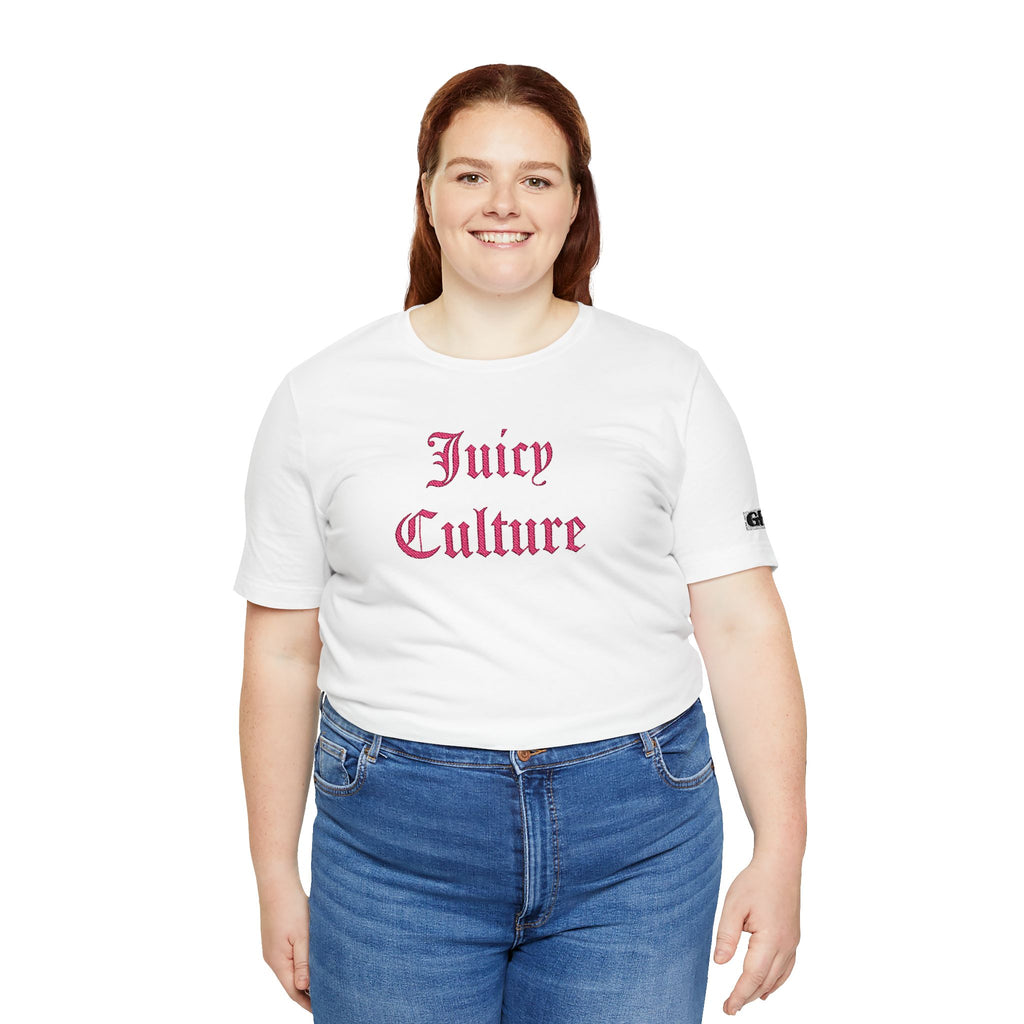 Juicy Culture Graphic Tee — Gothic Script White T-Shirt