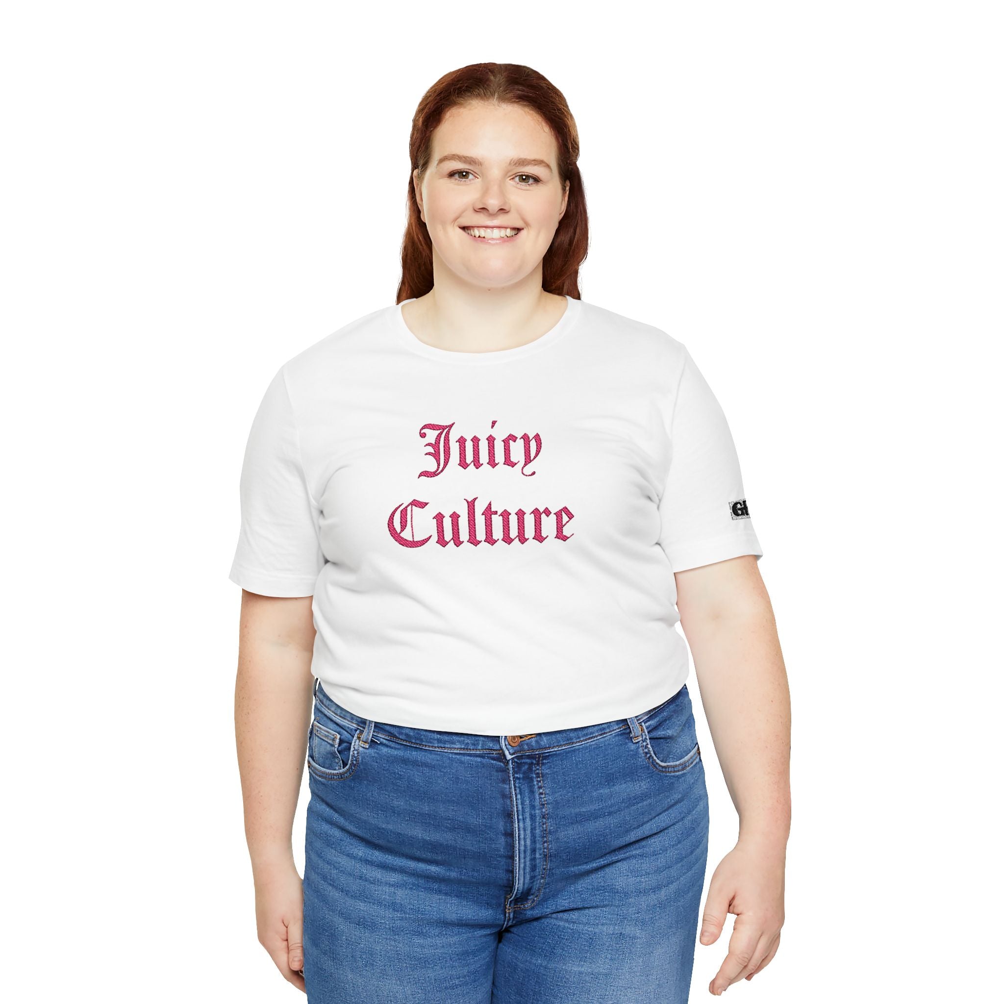 Juicy Culture Graphic Tee — Gothic Script White T-Shirt