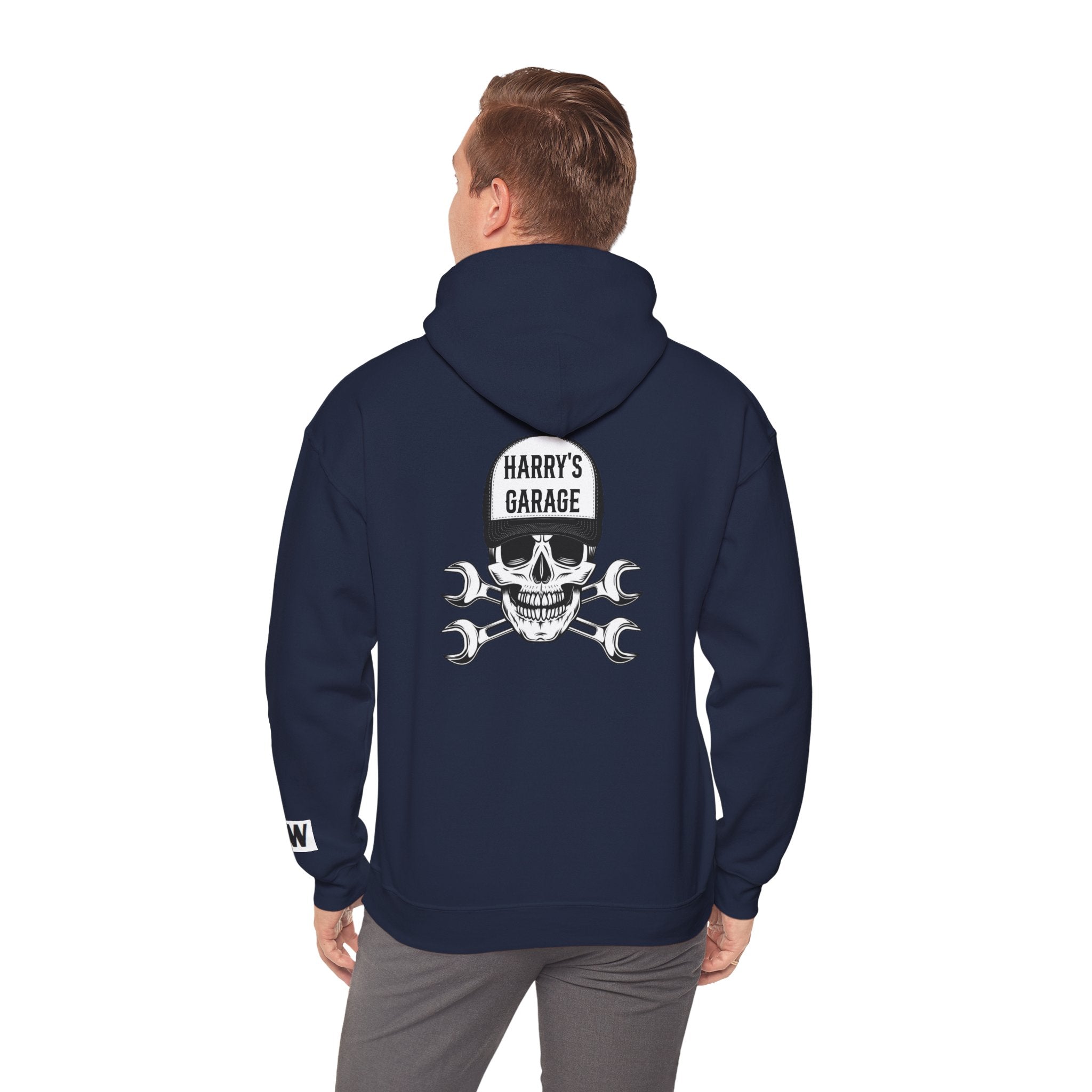 Personalisable - Garage Skull Hoodie — "Harry's Garage" Mechanic Wrench Pullover