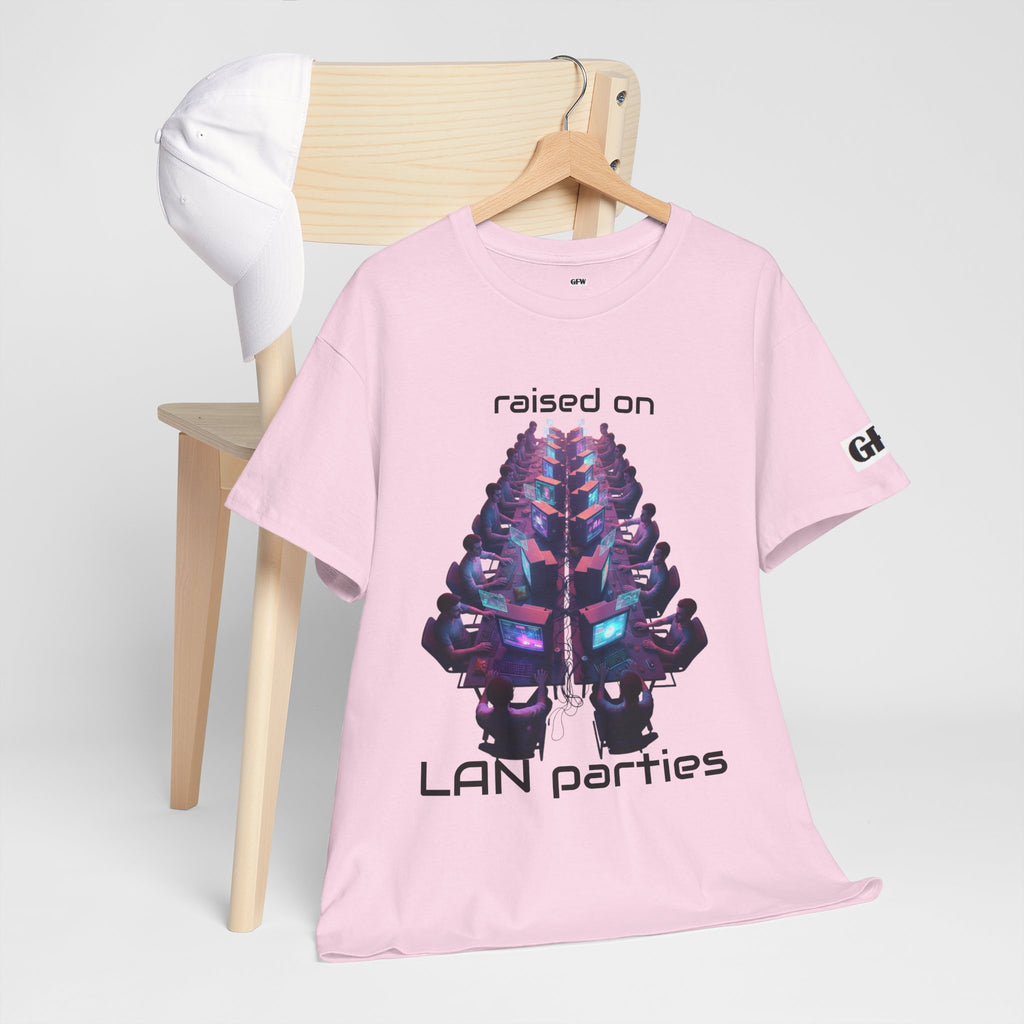LAN Parties T-Shirt — "Raised on LAN parties" PC Gaming Tee with LAN Checklist