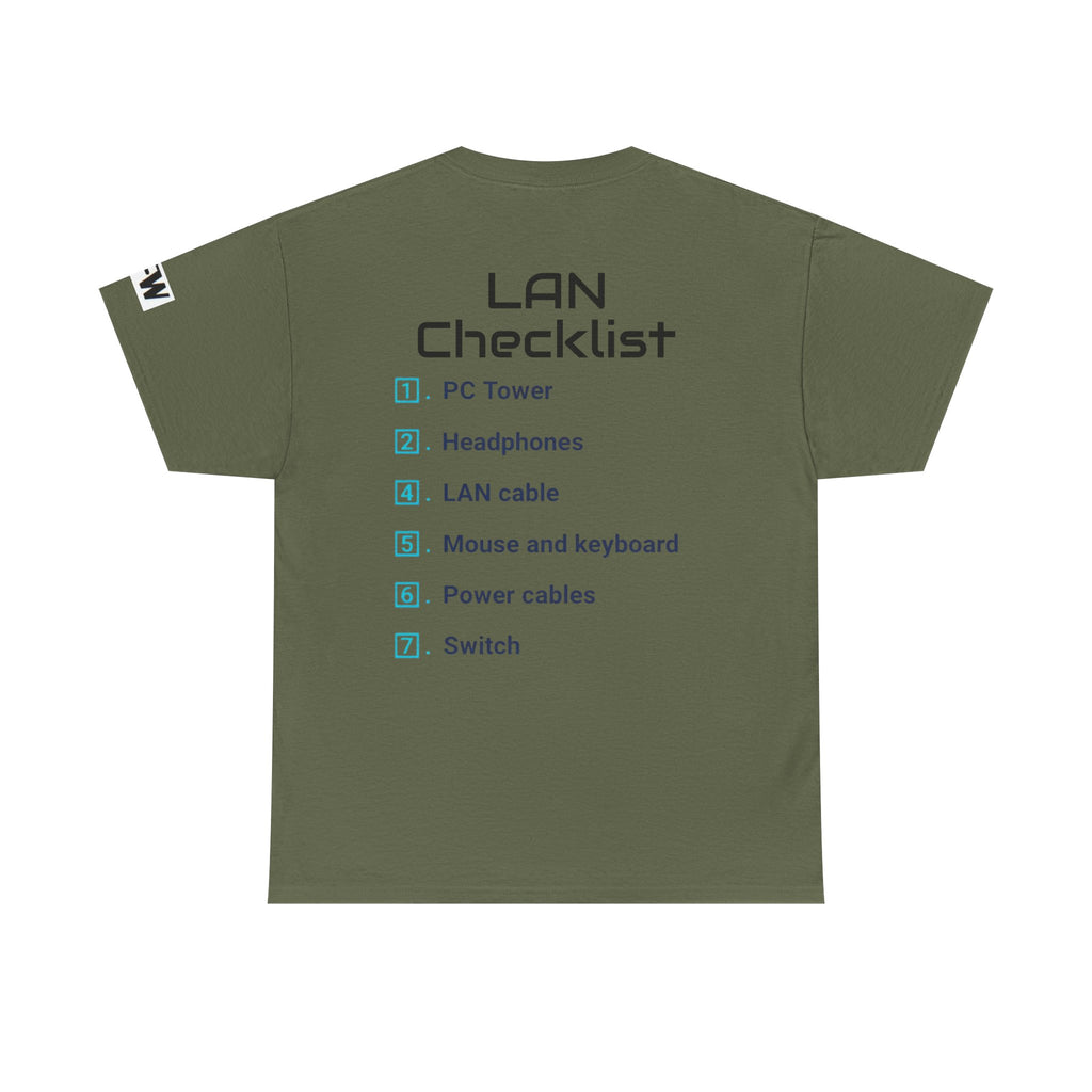 LAN Parties T-Shirt — "Raised on LAN parties" PC Gaming Tee with LAN Checklist