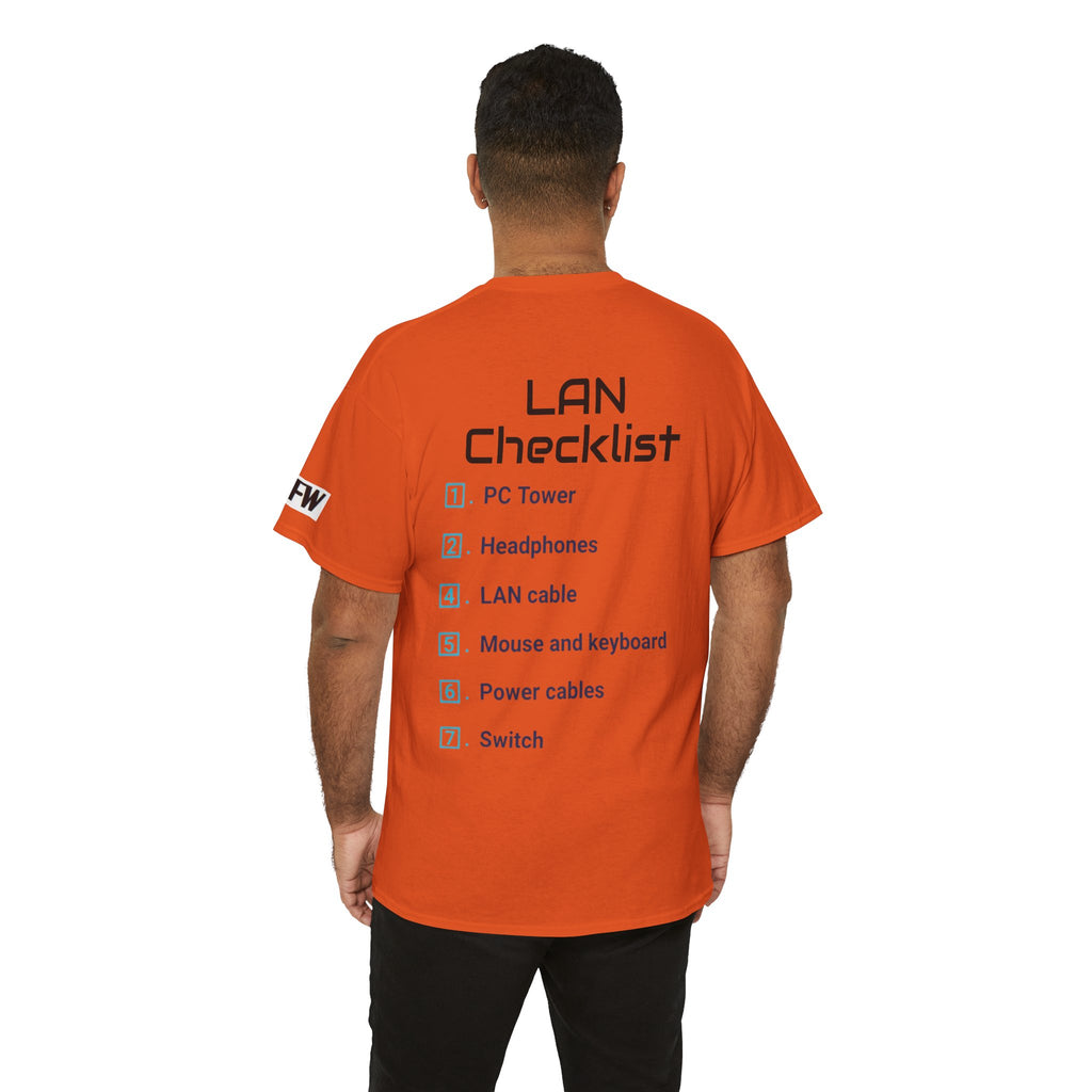 LAN Parties T-Shirt — "Raised on LAN parties" PC Gaming Tee with LAN Checklist