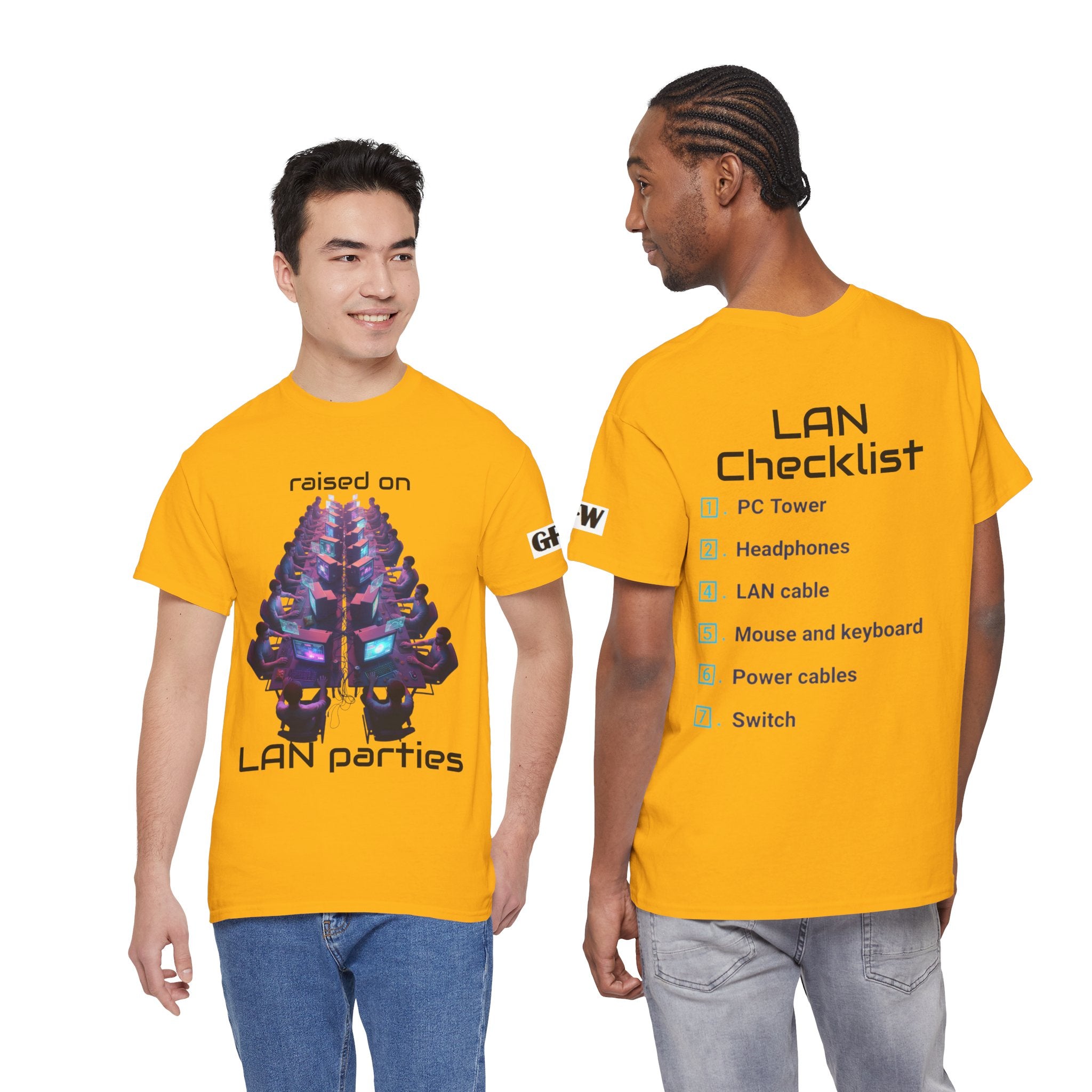 LAN Parties T-Shirt — "Raised on LAN parties" PC Gaming Tee with LAN Checklist