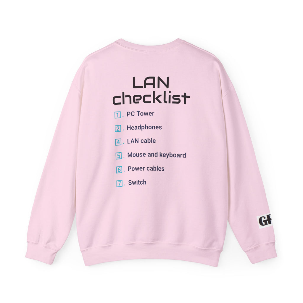 LAN Party Sweatshirt — "Raised on LAN Parties" Crewneck with Backside LAN Checklist
