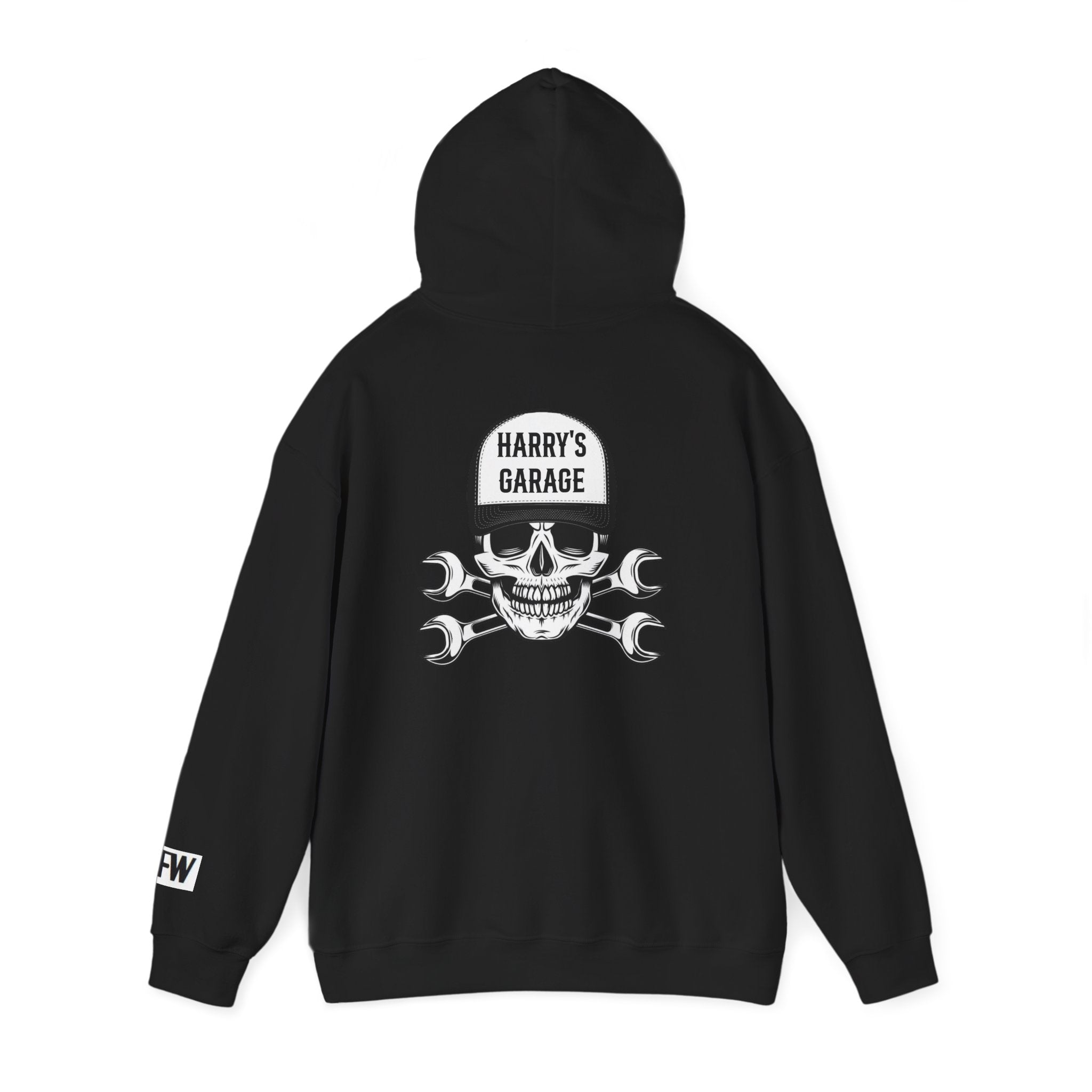 Personalisable - Garage Skull Hoodie — "Harry's Garage" Mechanic Wrench Pullover