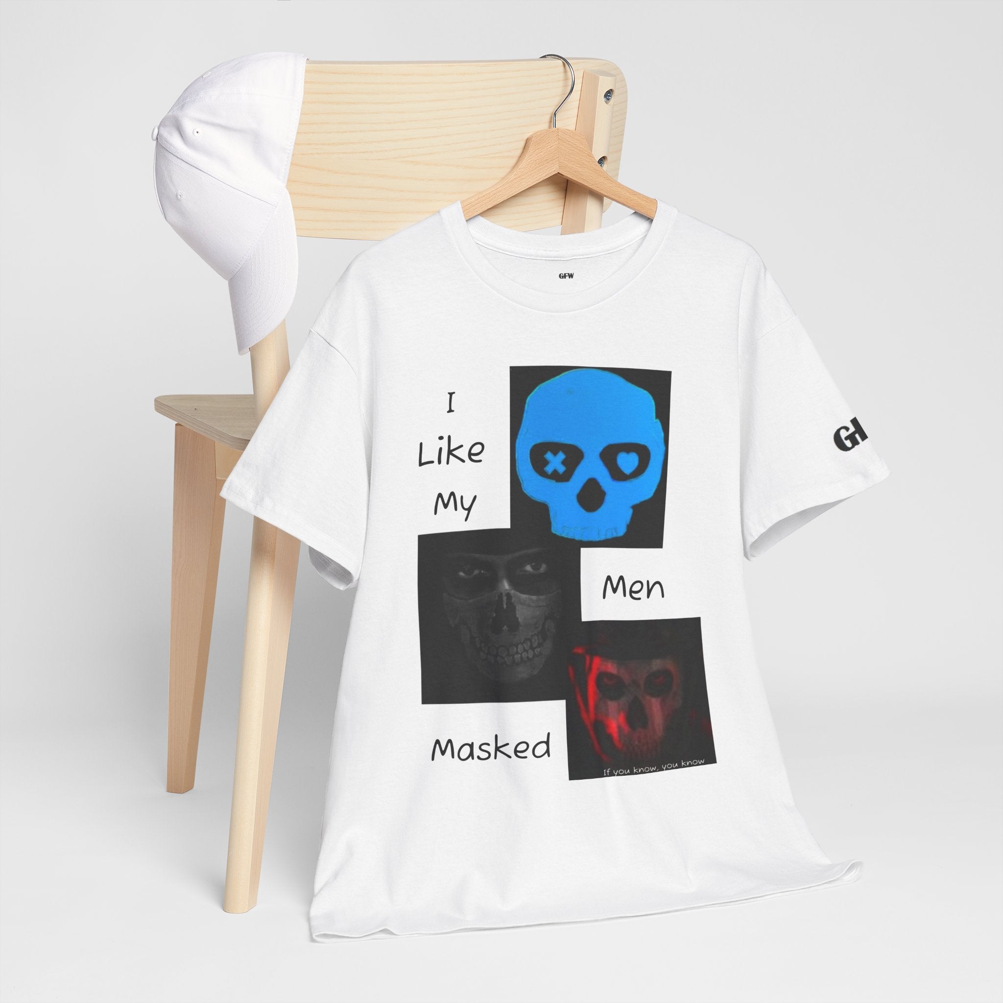 Graphic Tee — “I Like My Men Masked” Skull Design