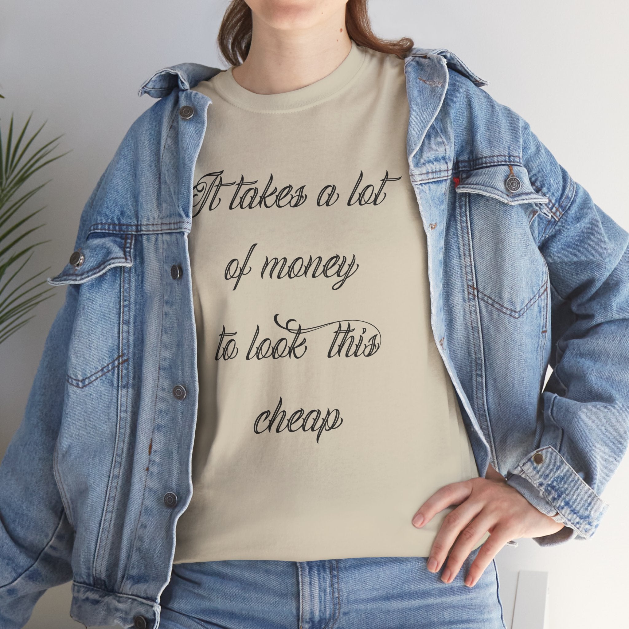 T-Shirt — "It takes a lot of money to look this cheap" Script Graphic Tee