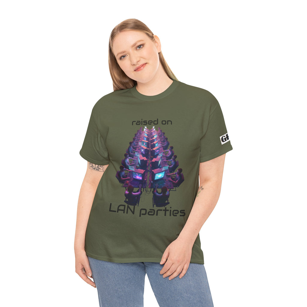 LAN Parties T-Shirt — "Raised on LAN parties" PC Gaming Tee with LAN Checklist