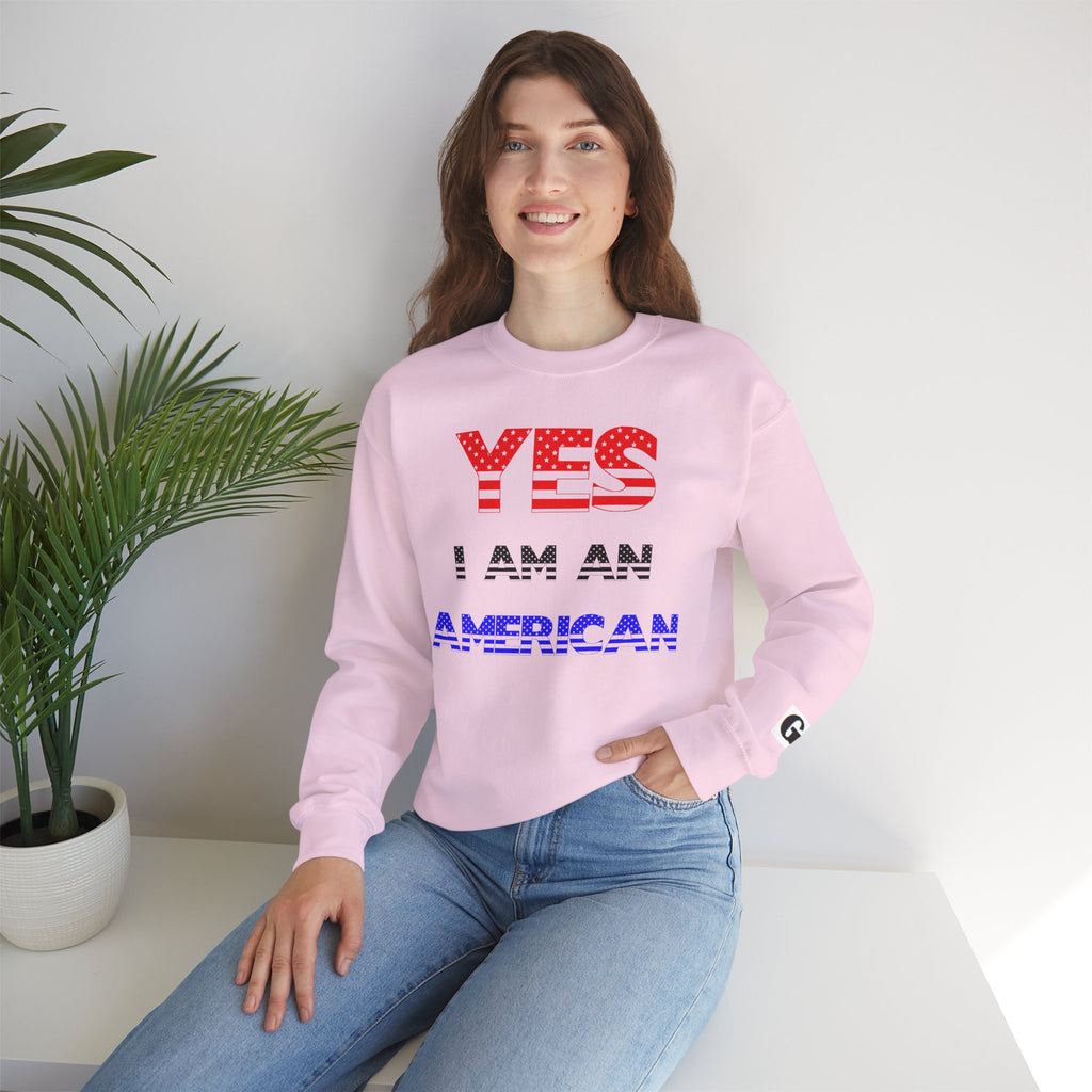 Patriotic USA Eagle Crewneck Sweatshirt — "YES I AM AN AMERICAN" Graphic