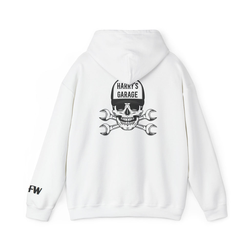 Personalisable - Garage Skull Hoodie — "Harry's Garage" Mechanic Wrench Pullover