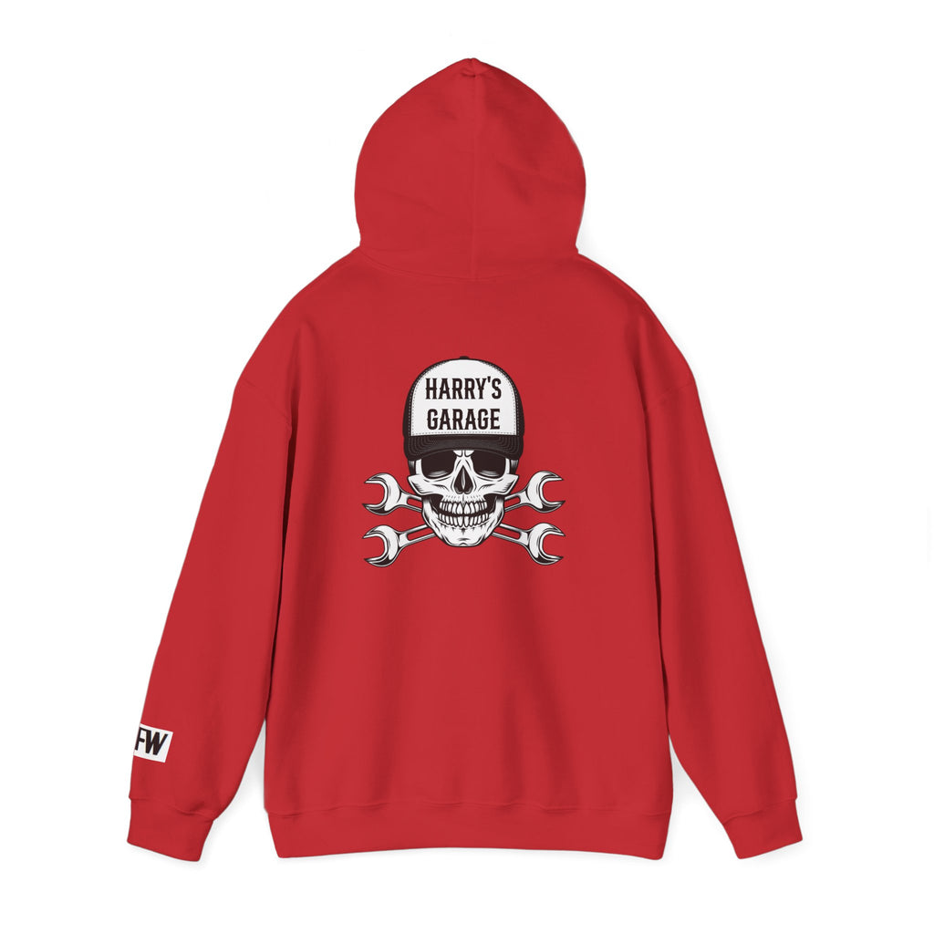 Personalisable - Garage Skull Hoodie — "Harry's Garage" Mechanic Wrench Pullover