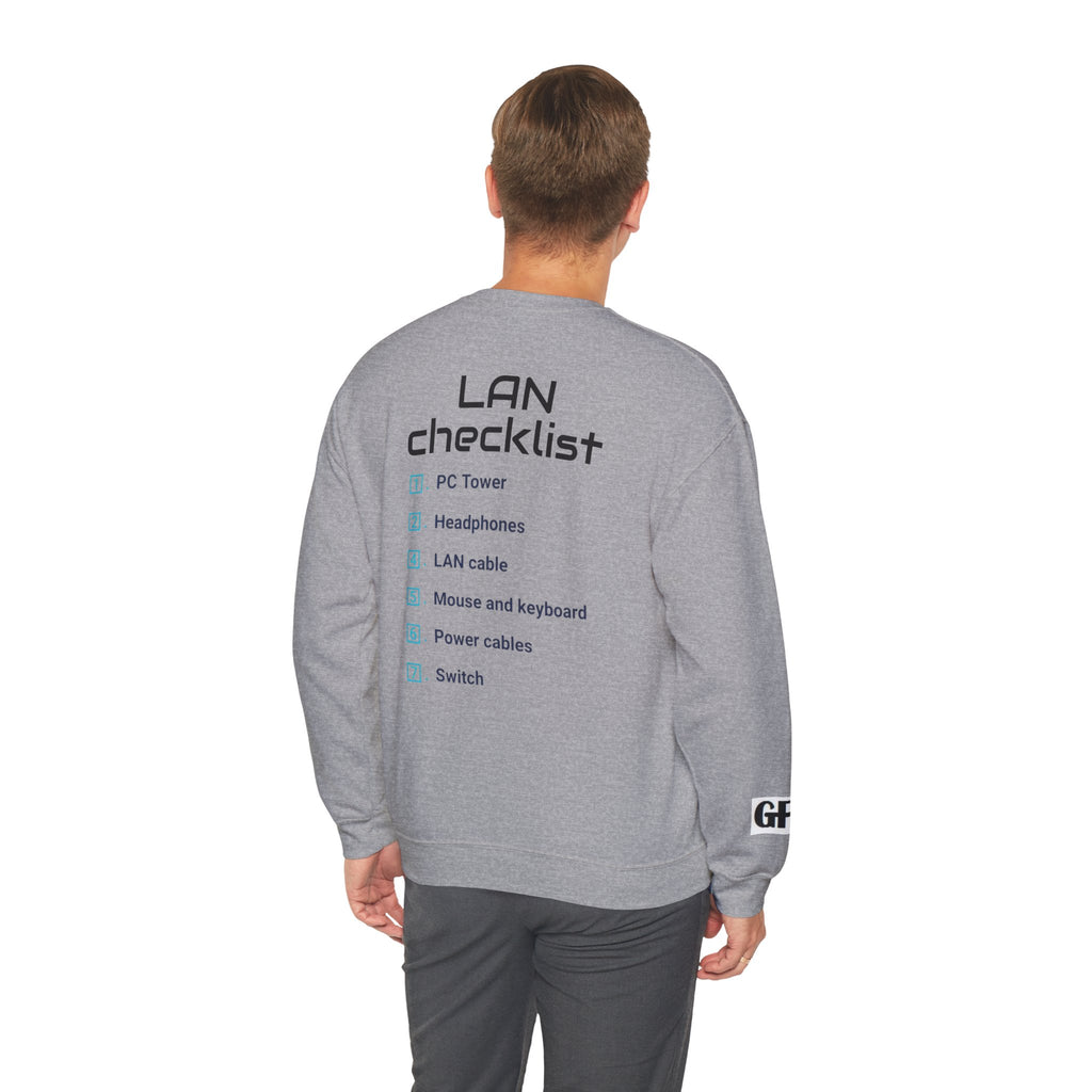 LAN Party Sweatshirt — "Raised on LAN Parties" Crewneck with Backside LAN Checklist