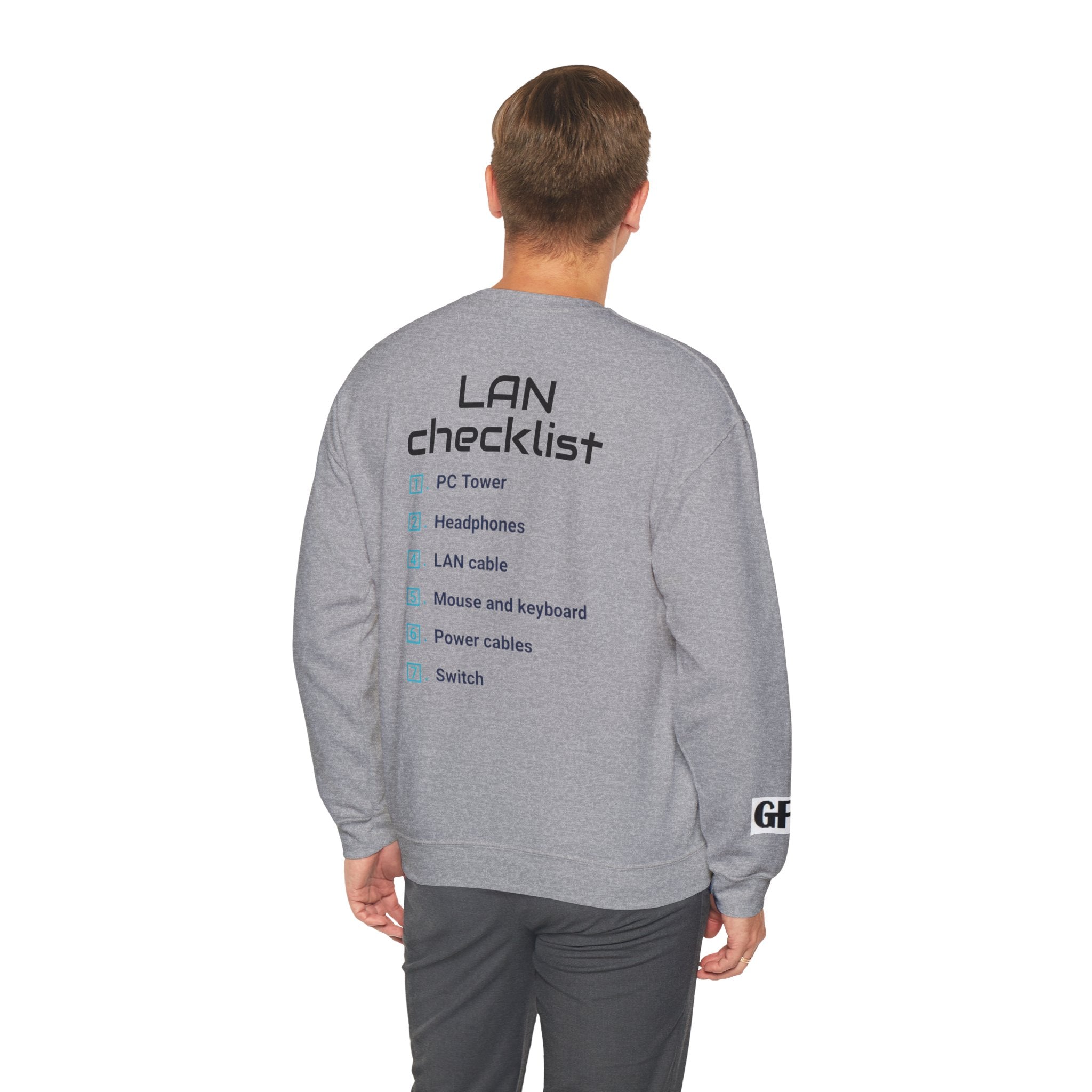 LAN Party Sweatshirt — "Raised on LAN Parties" Crewneck with Backside LAN Checklist