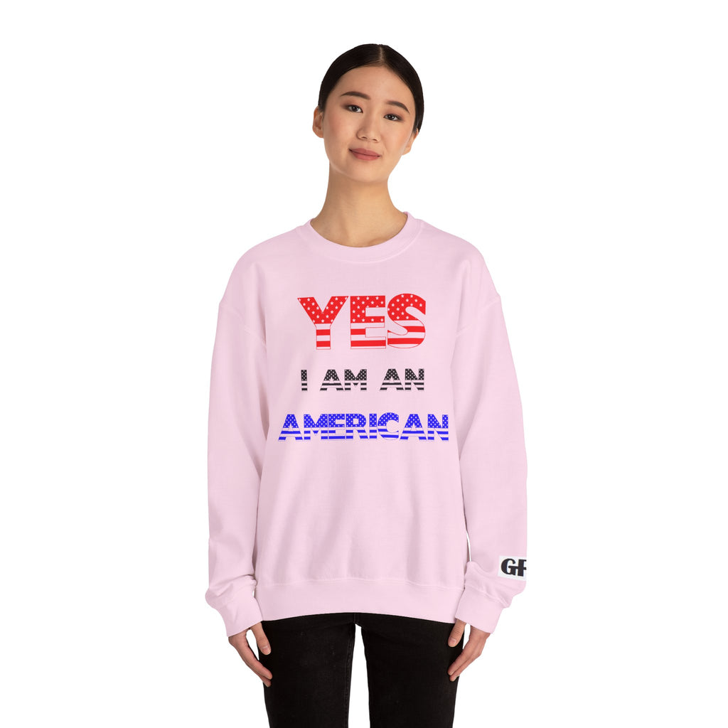 Patriotic USA Eagle Crewneck Sweatshirt — "YES I AM AN AMERICAN" Graphic