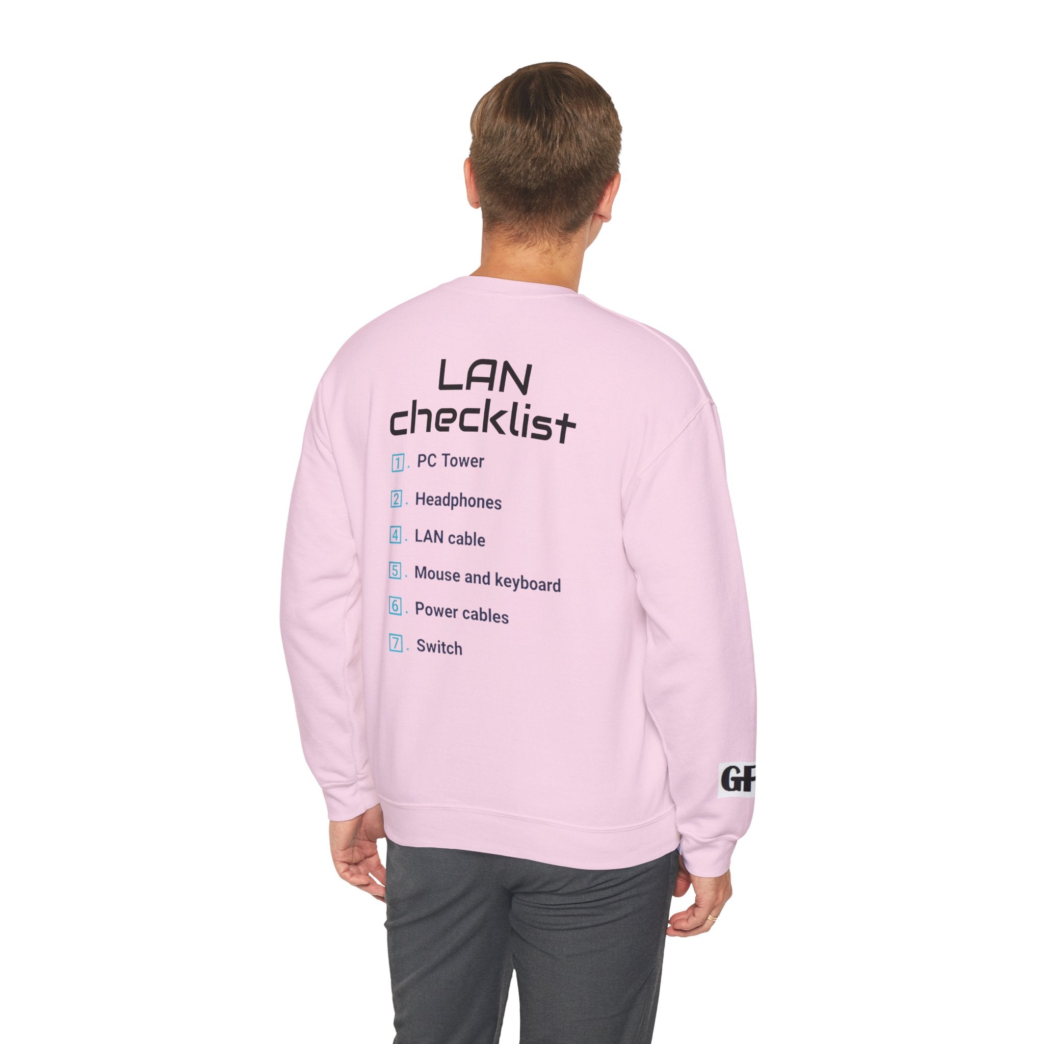 LAN Party Sweatshirt — "Raised on LAN Parties" Crewneck with Backside LAN Checklist