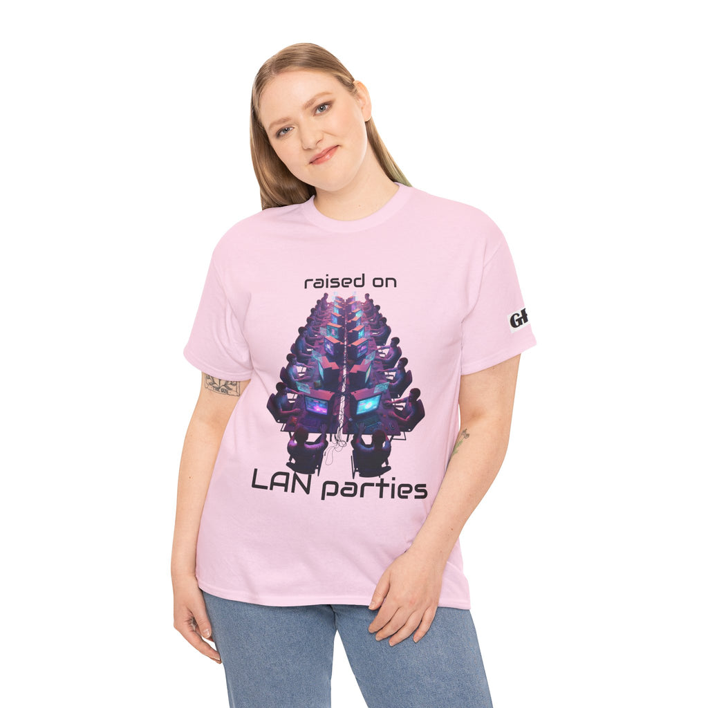 LAN Parties T-Shirt — "Raised on LAN parties" PC Gaming Tee with LAN Checklist