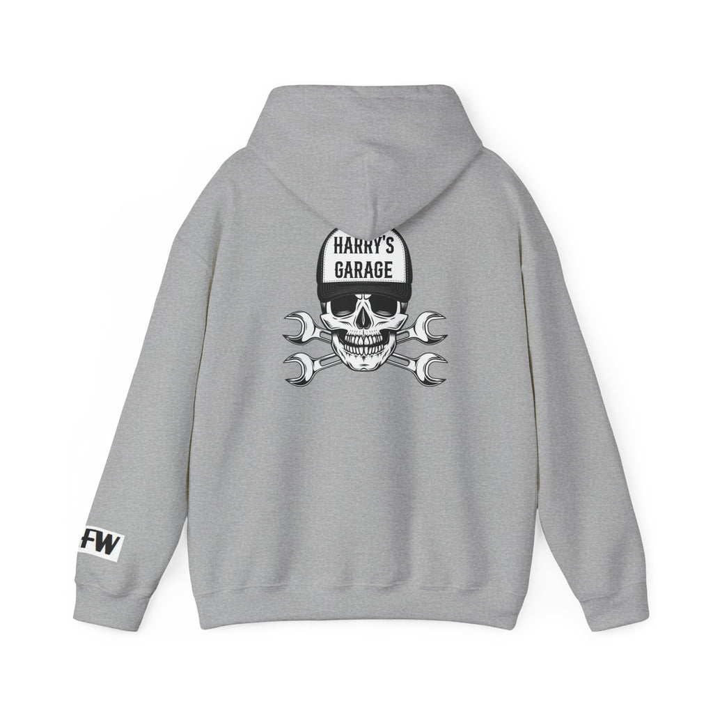Personalisable - Garage Skull Hoodie — "Harry's Garage" Mechanic Wrench Pullover