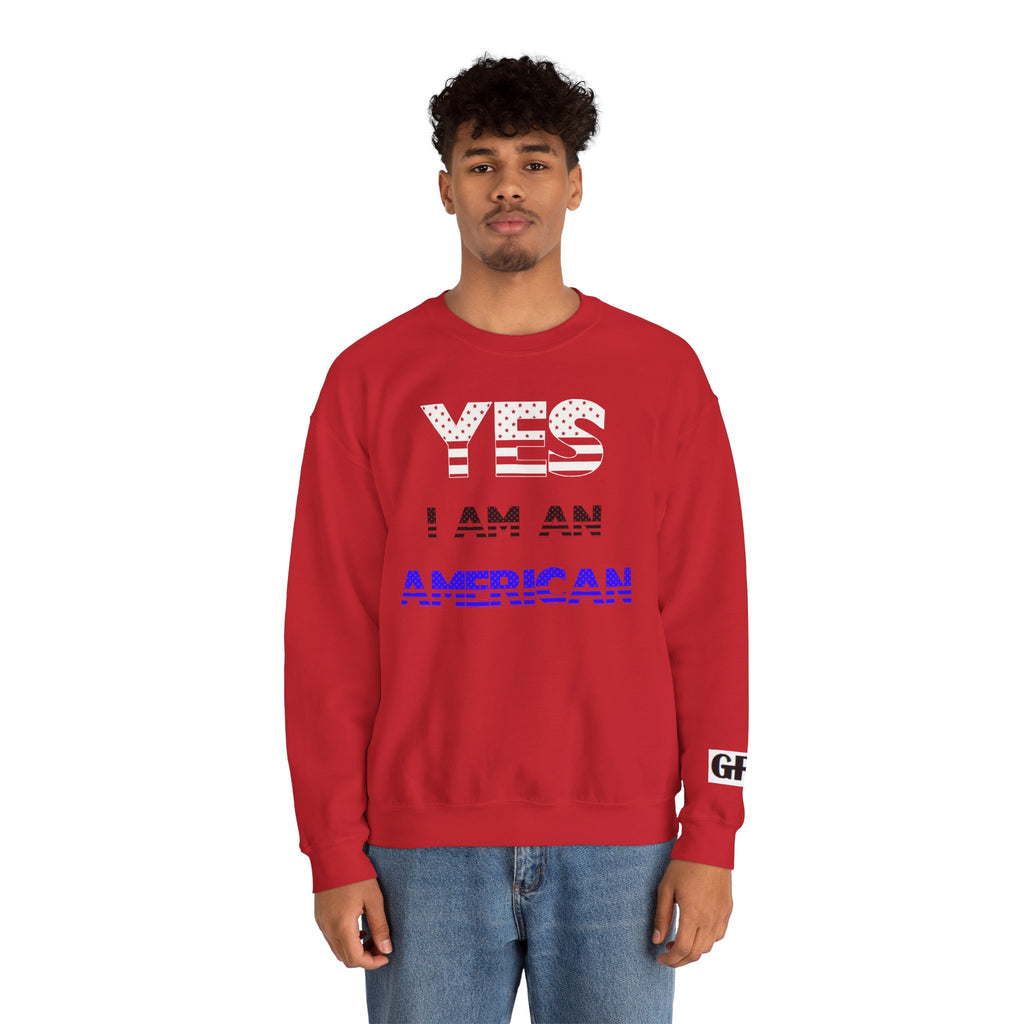 Patriotic USA Eagle Crewneck Sweatshirt — "YES I AM AN AMERICAN" Graphic
