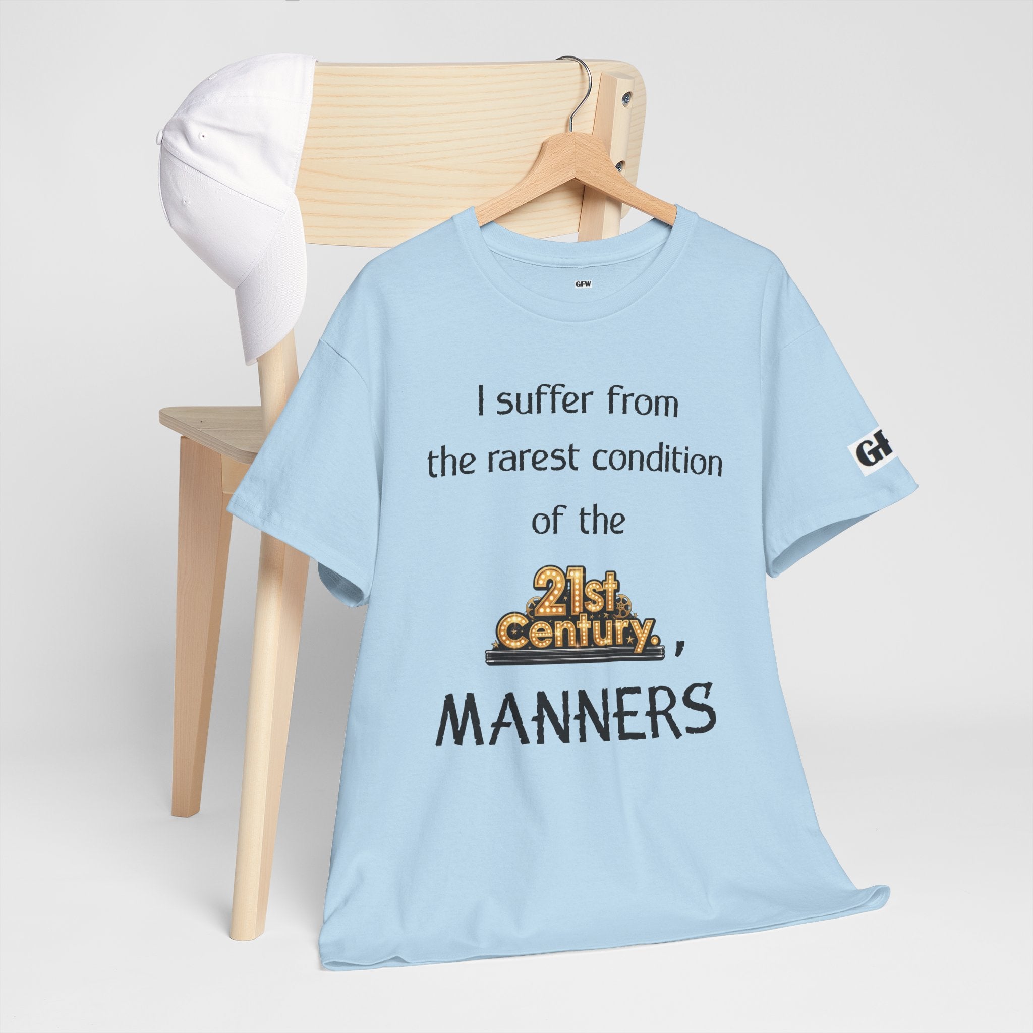 T‑Shirt — "I suffer from the rarest condition of the 21st Century: Manners" Vintage Lettering Tee