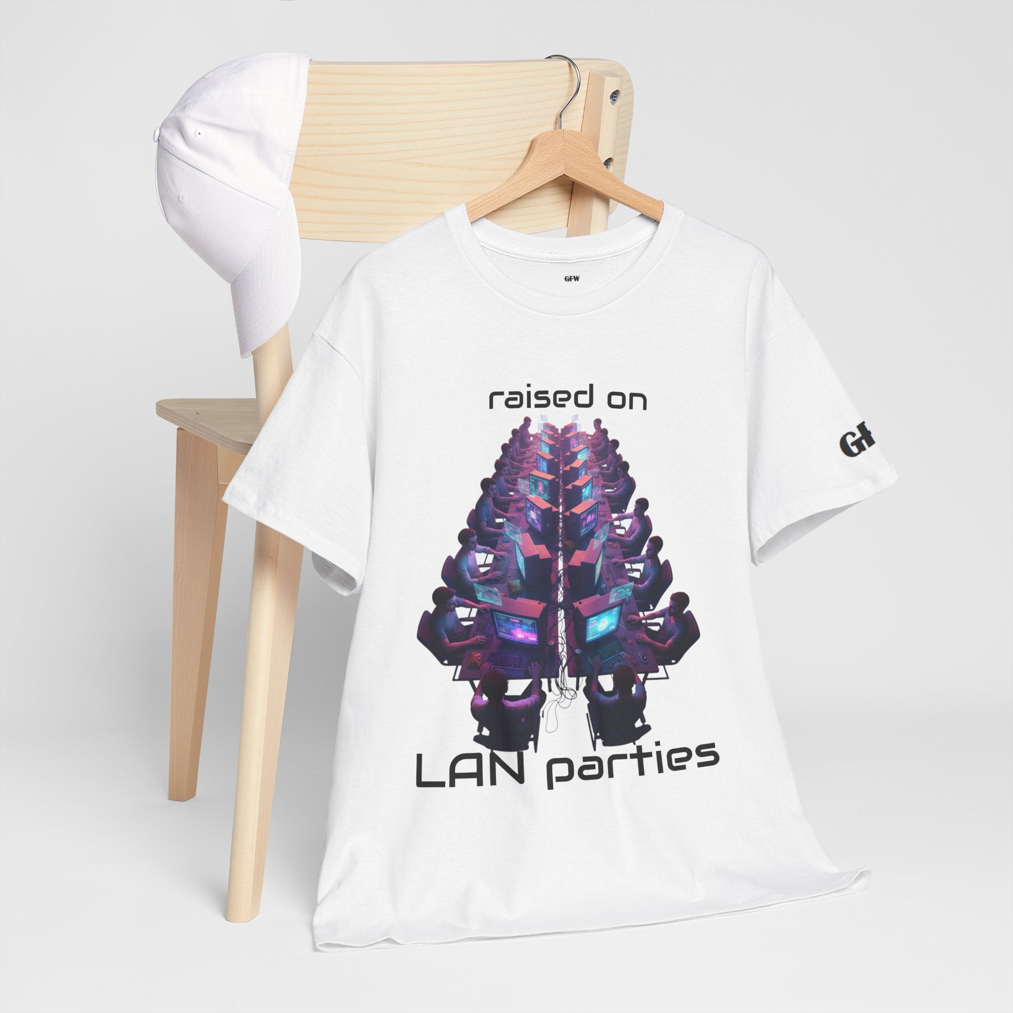 LAN Parties T-Shirt — "Raised on LAN parties" PC Gaming Tee with LAN Checklist